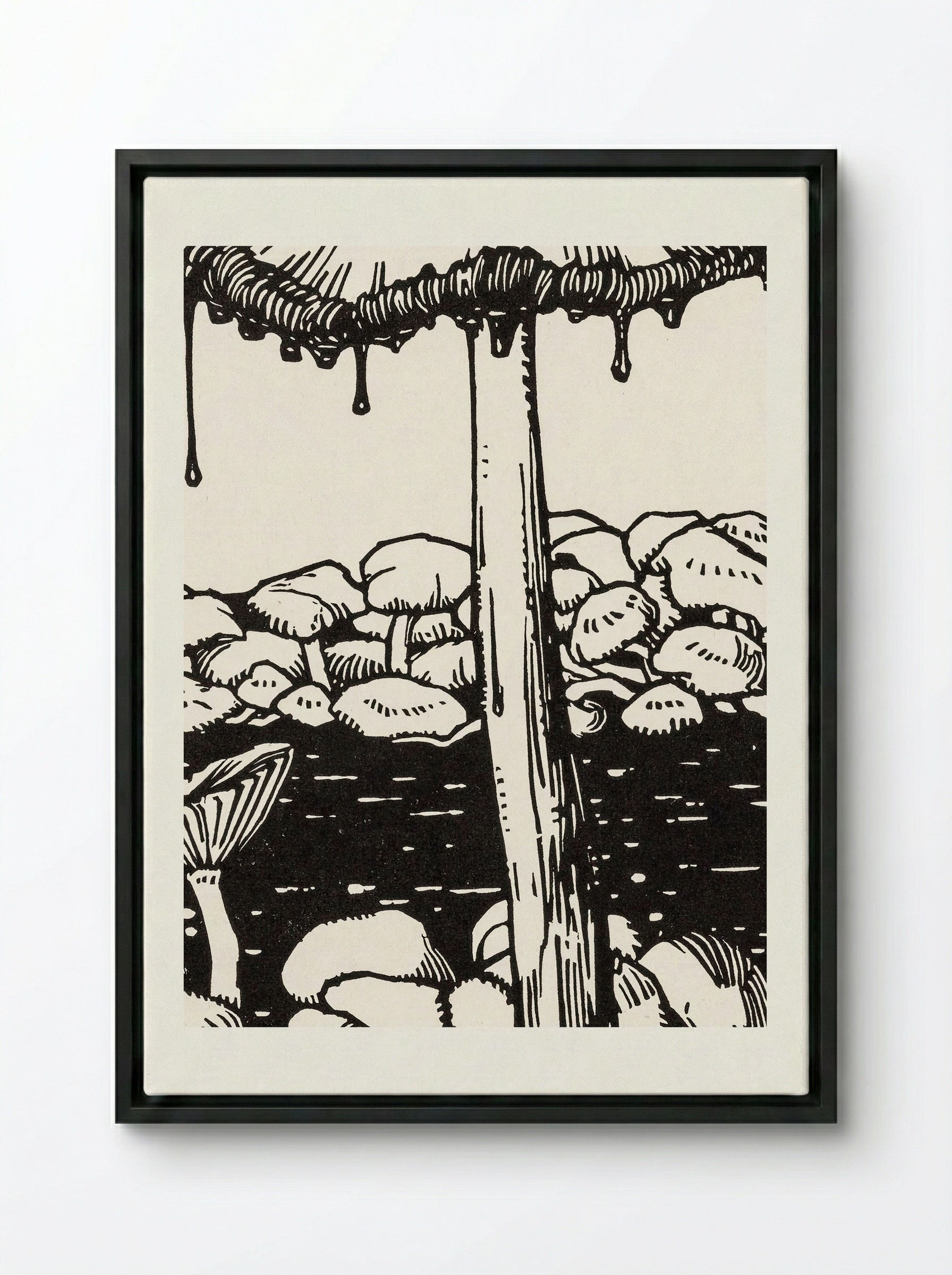 Dripping Mushroom - Julie de Graag - Framed Canvas Black