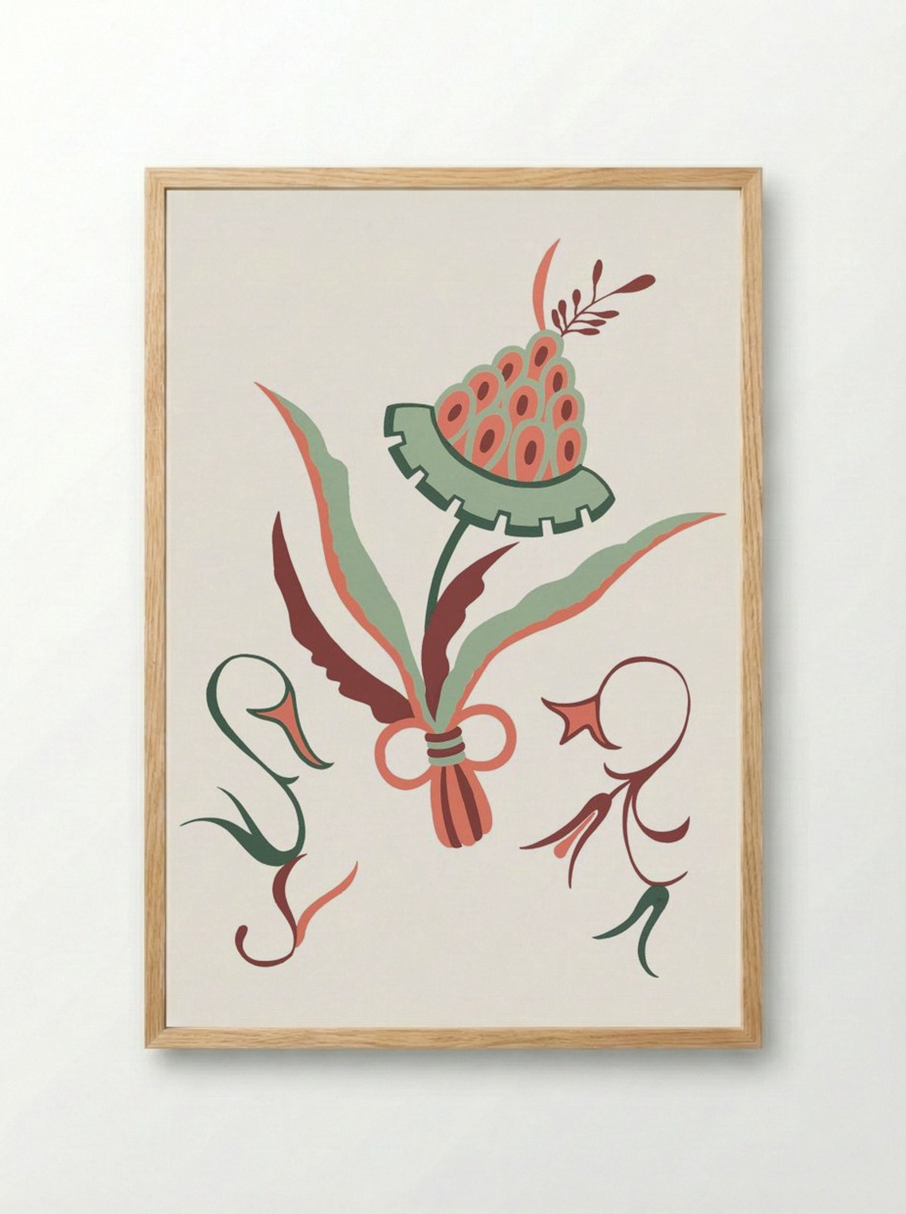 Floral Design with Swans - Fine Art Print - Framed Print Wood