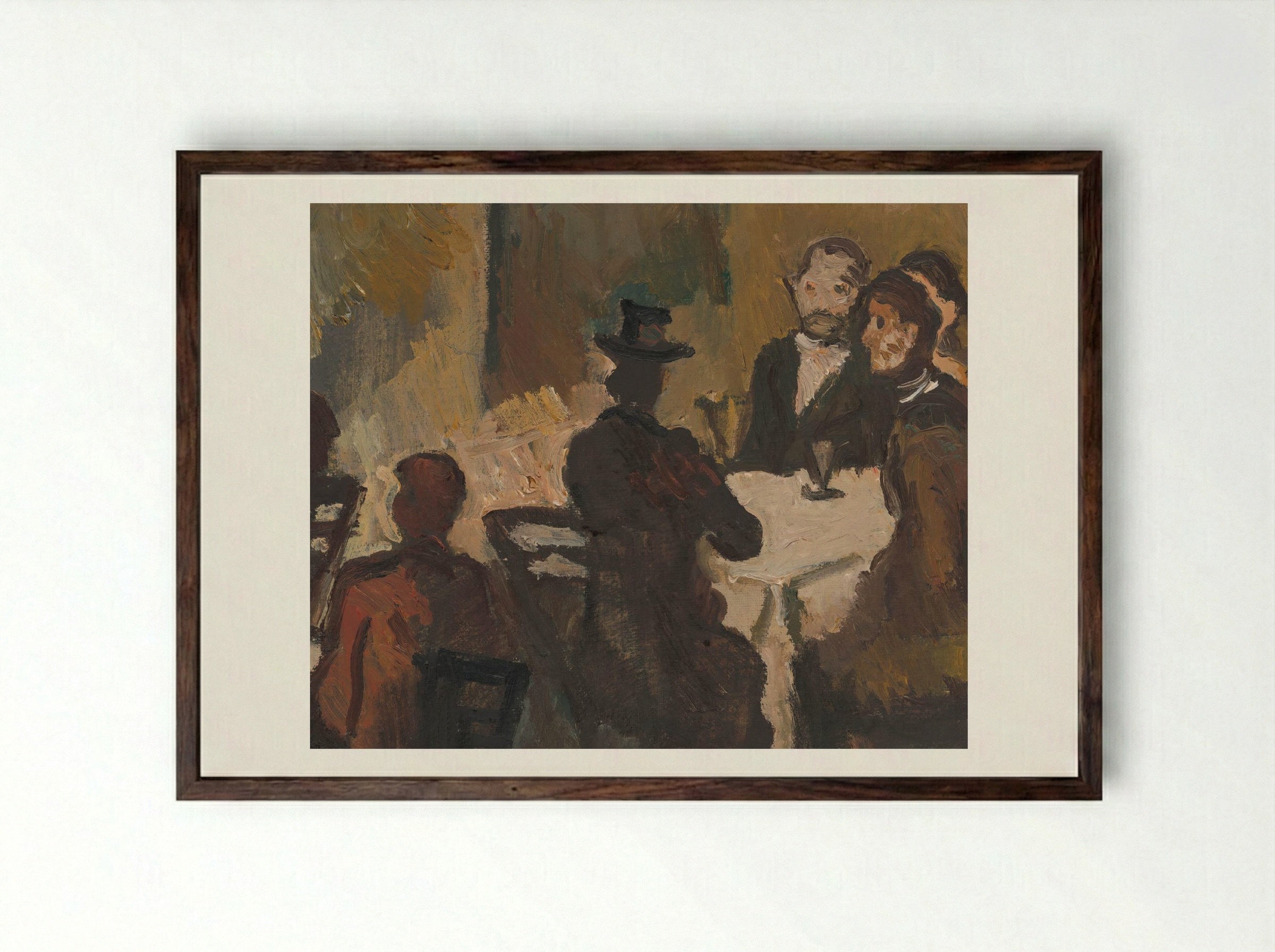 Company in a Coffee Shop - Cyprián Majerník - Framed Print Dark Wood