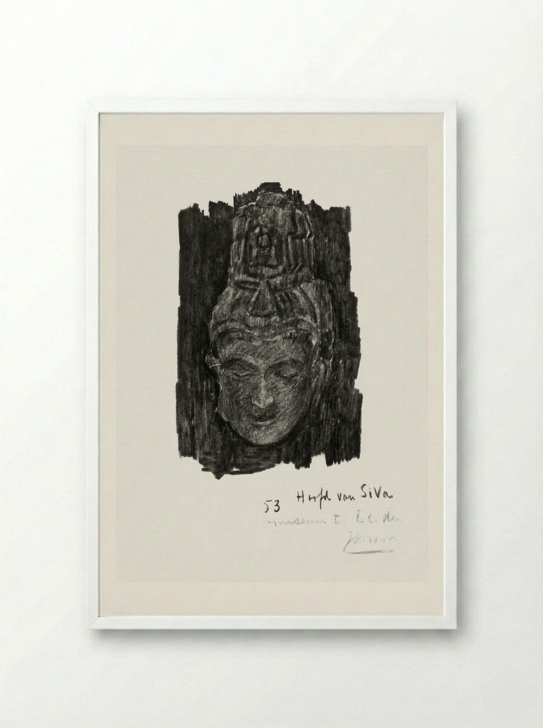 Study of Head of Shiva in the Museum of Ethnology in Leiden - Jan Toorop - Framed Print White