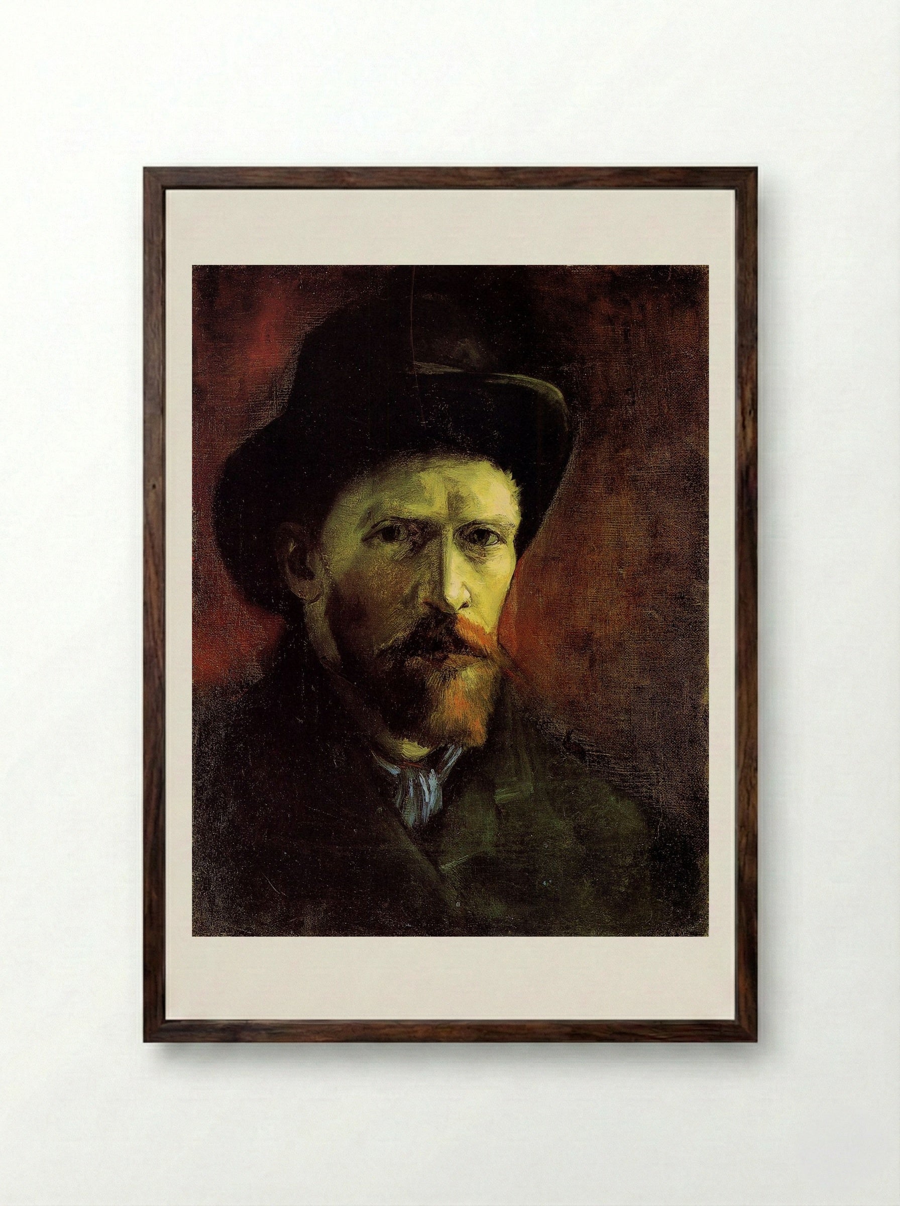 Self-Portrait with Dark Felt Hat - Vincent van Gogh - Framed Print Dark Wood