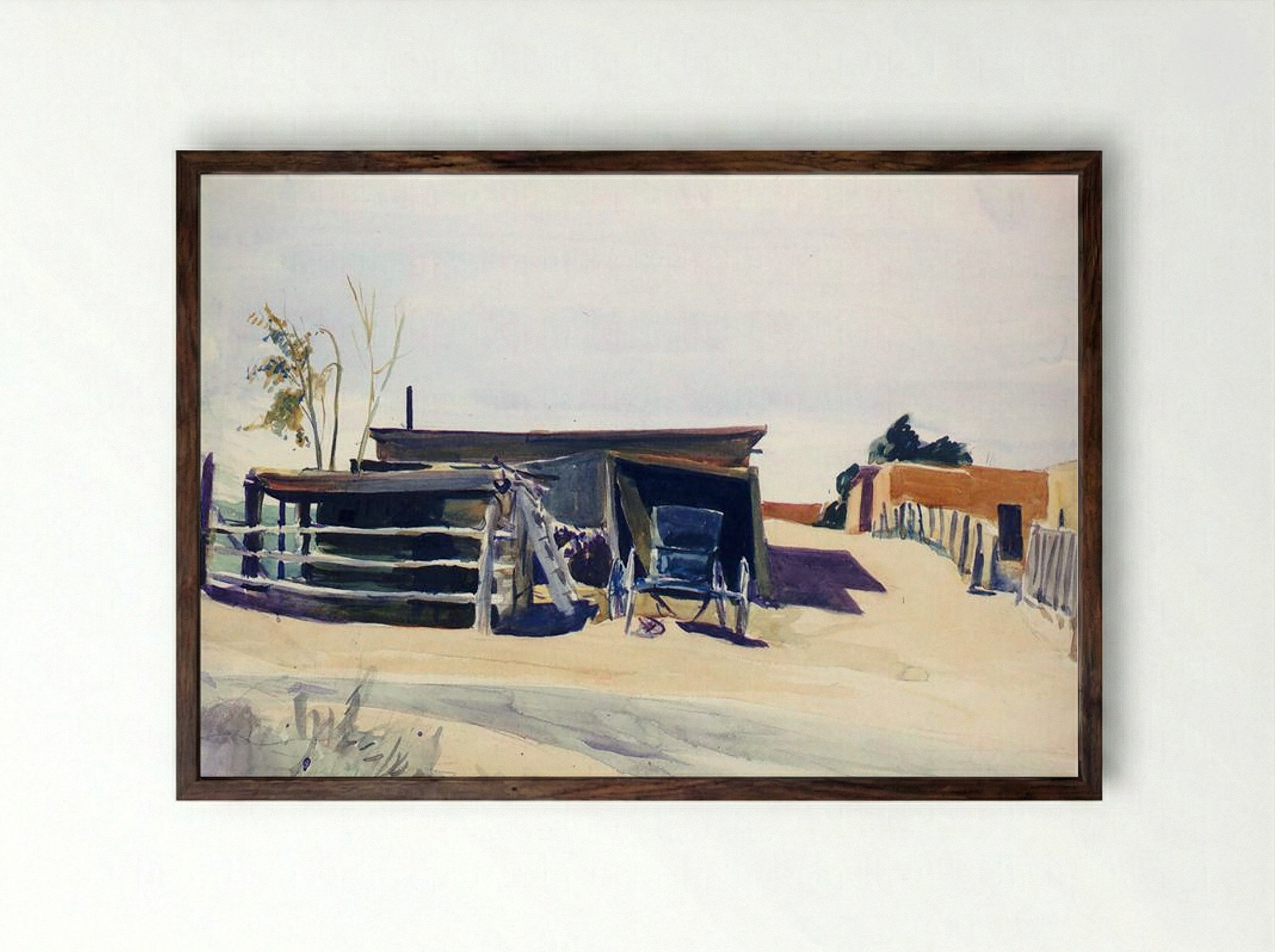 Adobes and Shed, New Mexico - Edward Hopper - Framed Print Dark Wood