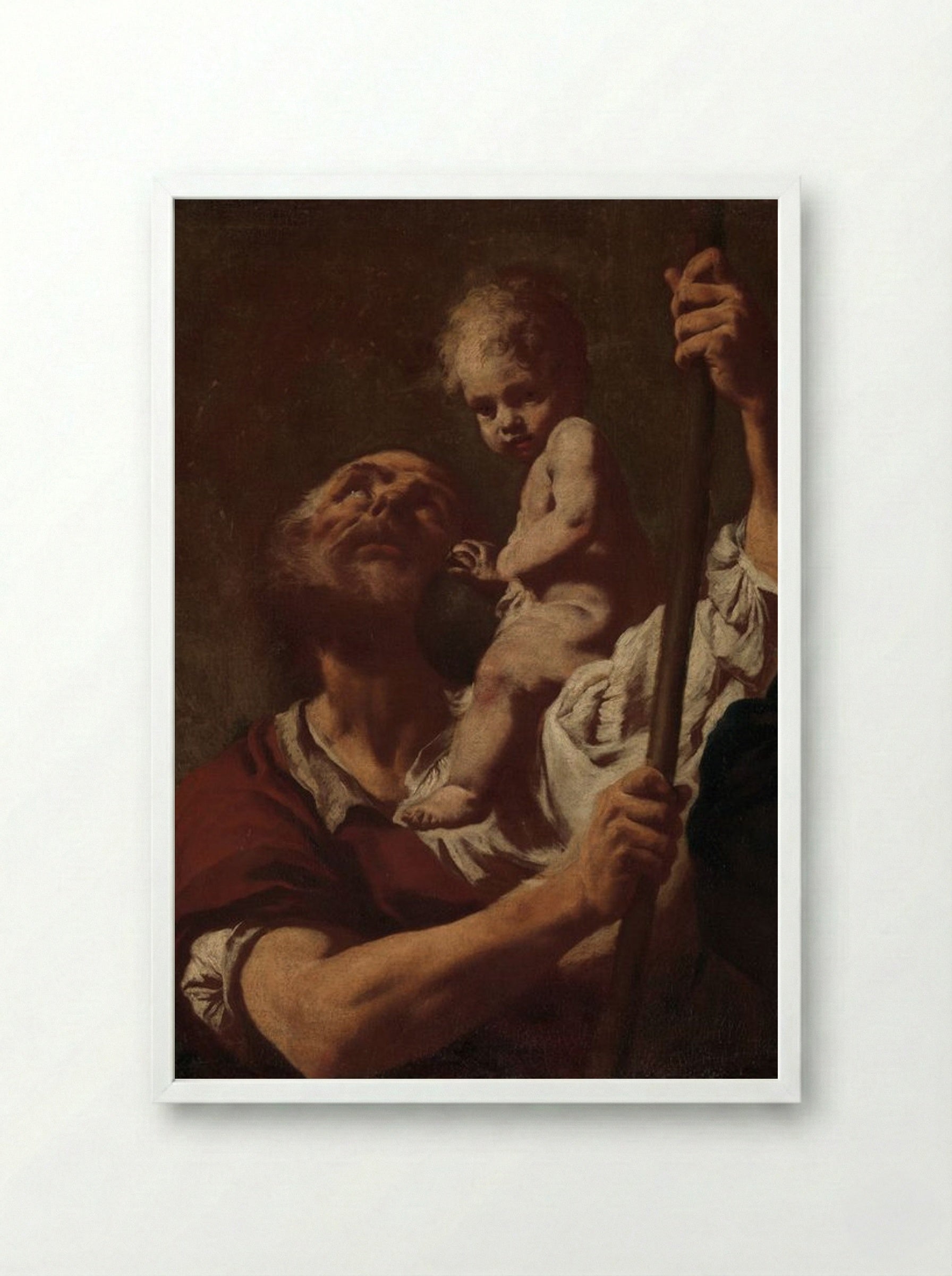 Saint Christopher Carrying the Infant Christ - Giovanni Battista Piazzetta - Framed Print White