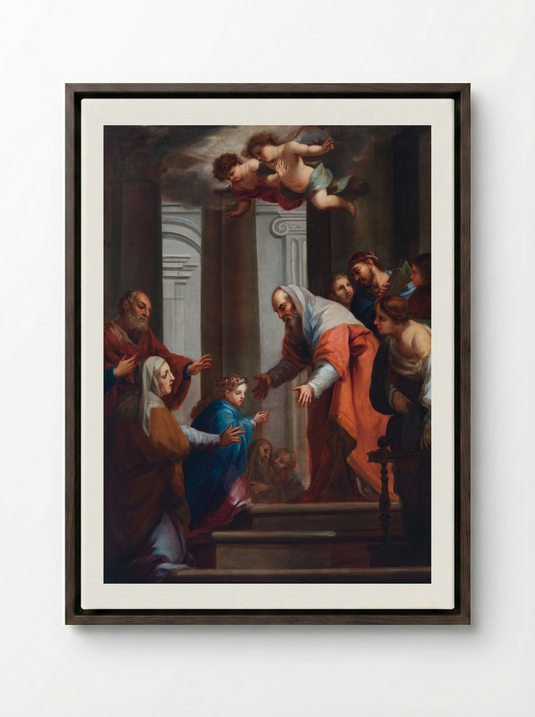 The Presentation of the Virgin in the Temple - Juan Francisco de Aguilera - Framed Canvas Dark Wood