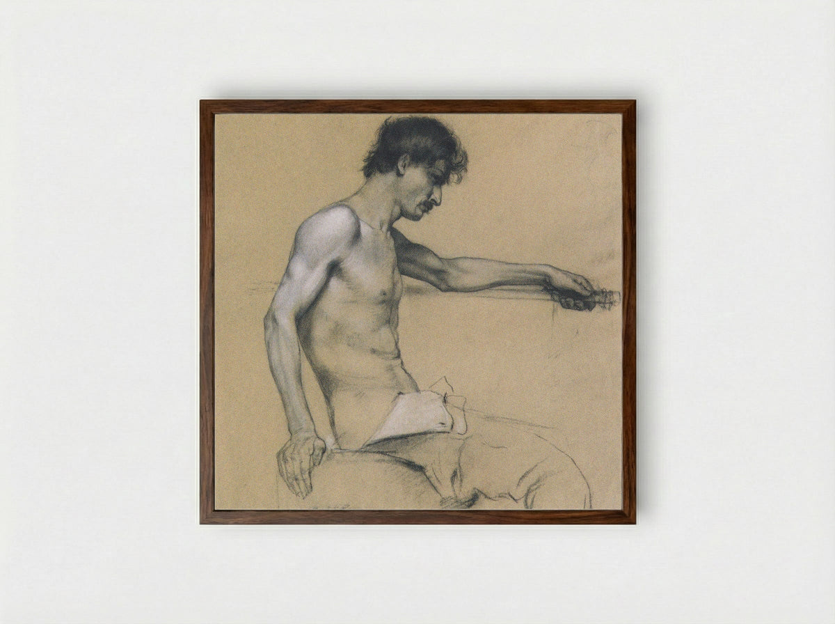 Male Nude Study - Koloman Moser - Framed Print Dark Wood
