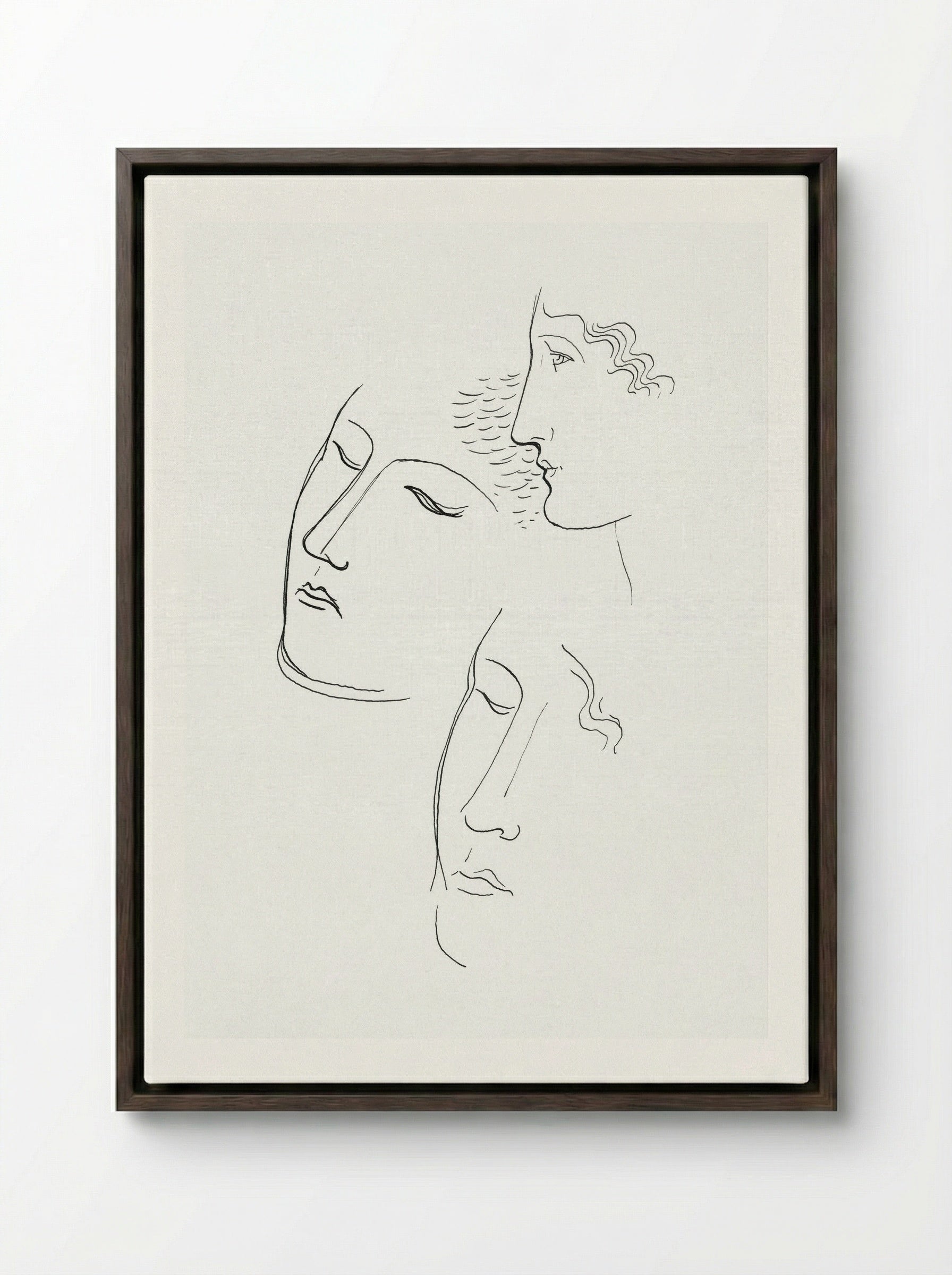 Sketchbook Study of Women's Faces - Mikuláš Galanda - Framed Canvas Dark Wood