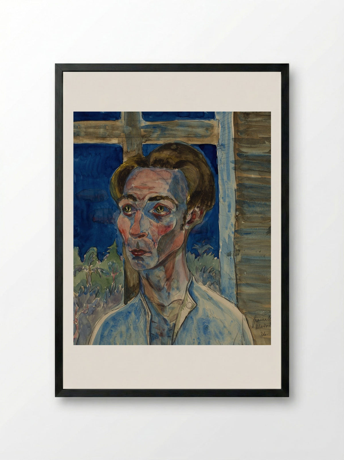 Myself with a Window Frame Cross - Hermann Max Pechstein - Framed Print Black