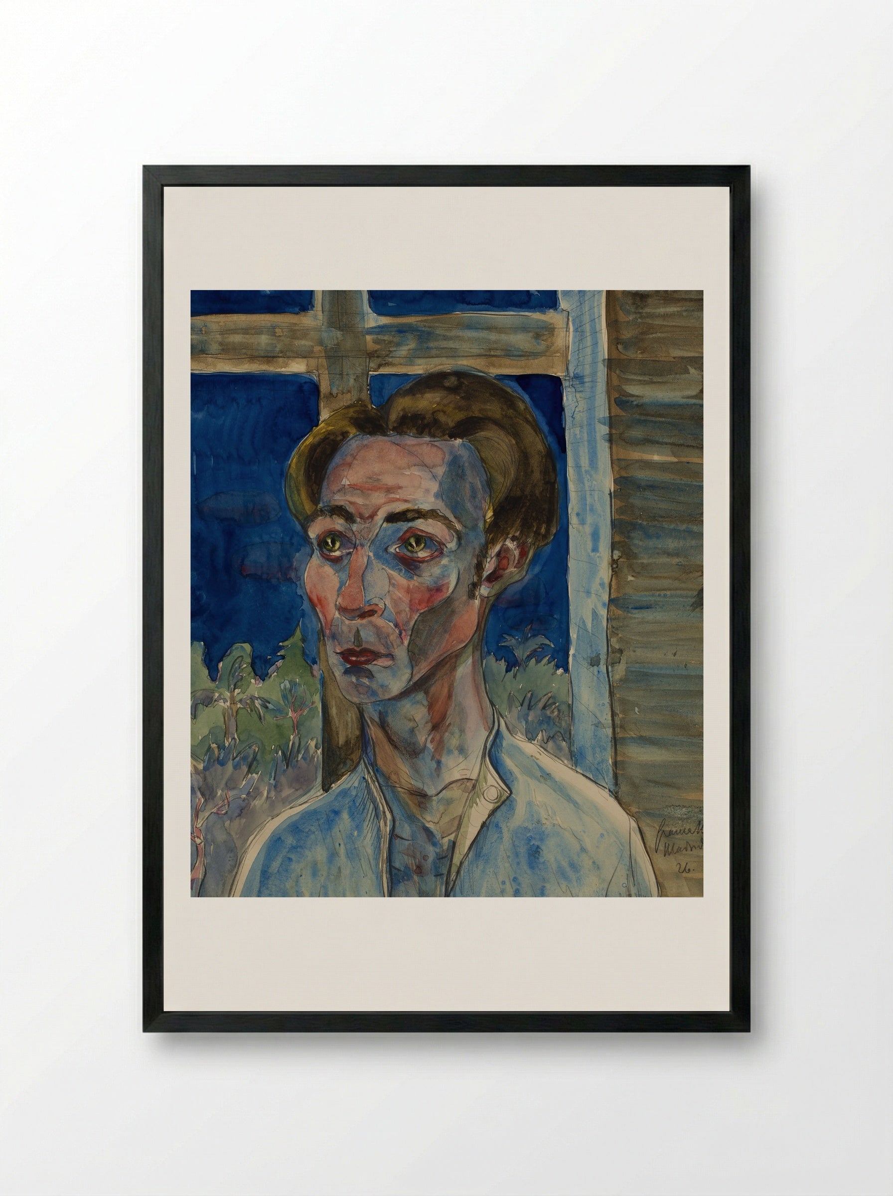 Myself with a Window Frame Cross - Hermann Max Pechstein - Framed Print Black
