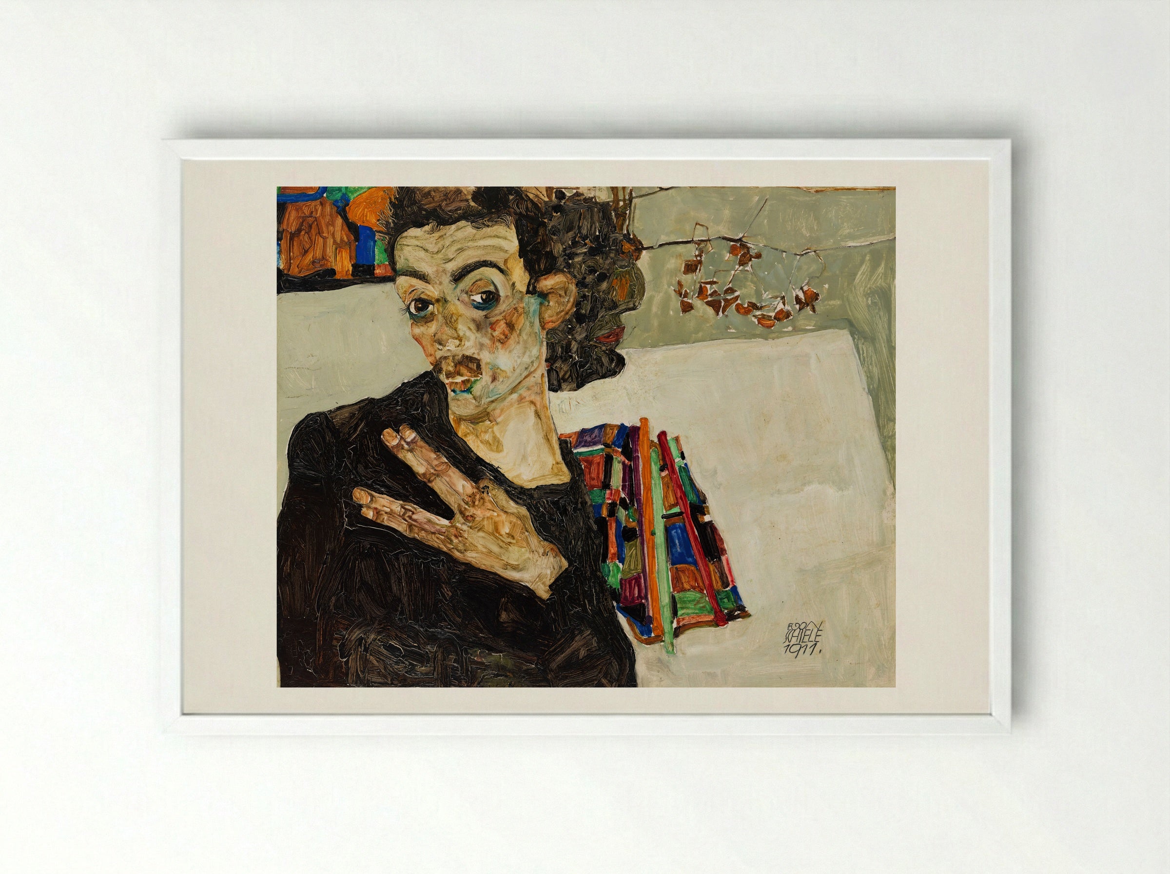 Self-Portrait - Egon Schiele - Framed Print White