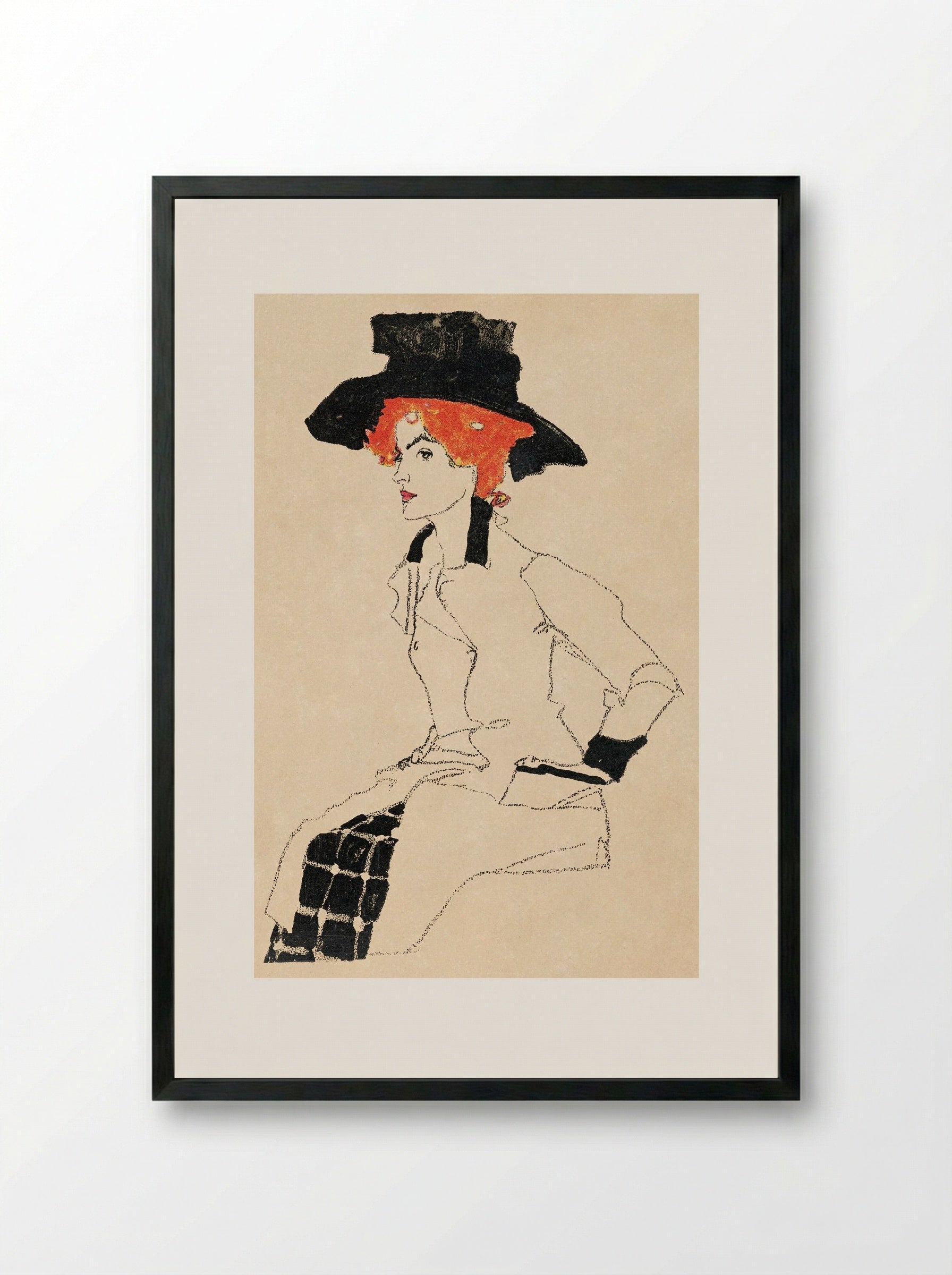 Portrait of a Woman - Egon Schiele - Framed Print Black
