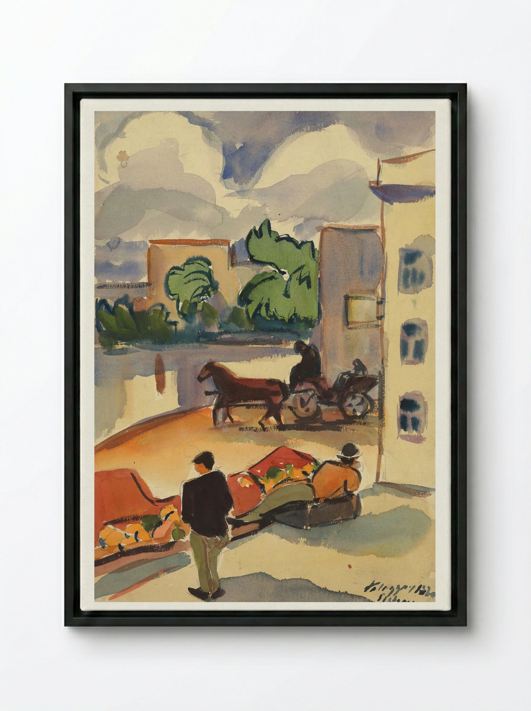 Provincial Street Scene - Zolo Palugyay - Framed Canvas Black