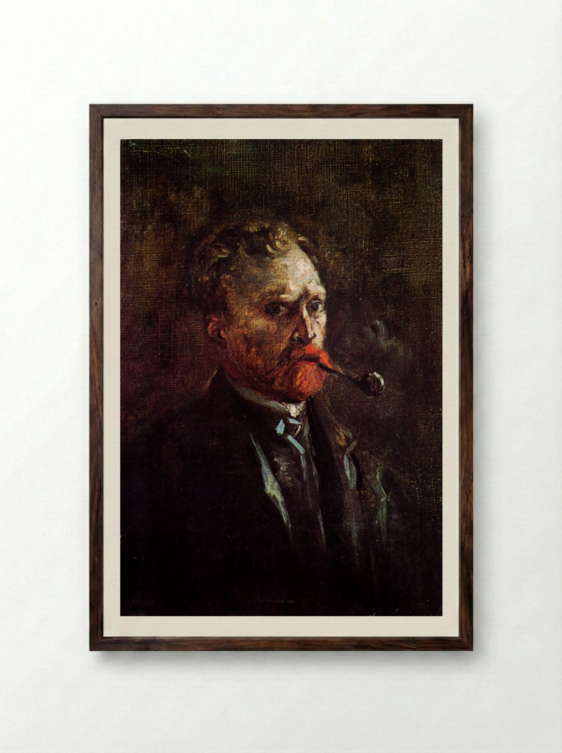 Self-Portrait with Pipe - Vincent van Gogh - Framed Print Dark Wood