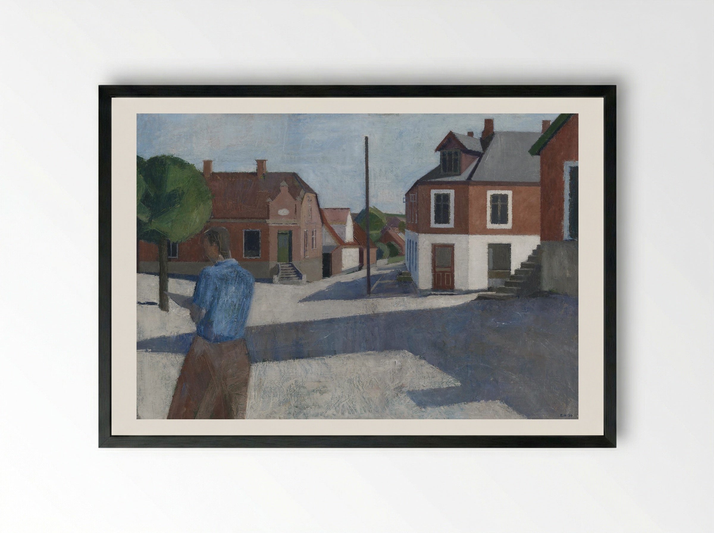 Street Scene with Figure - Erik Raadal - Framed Print Black