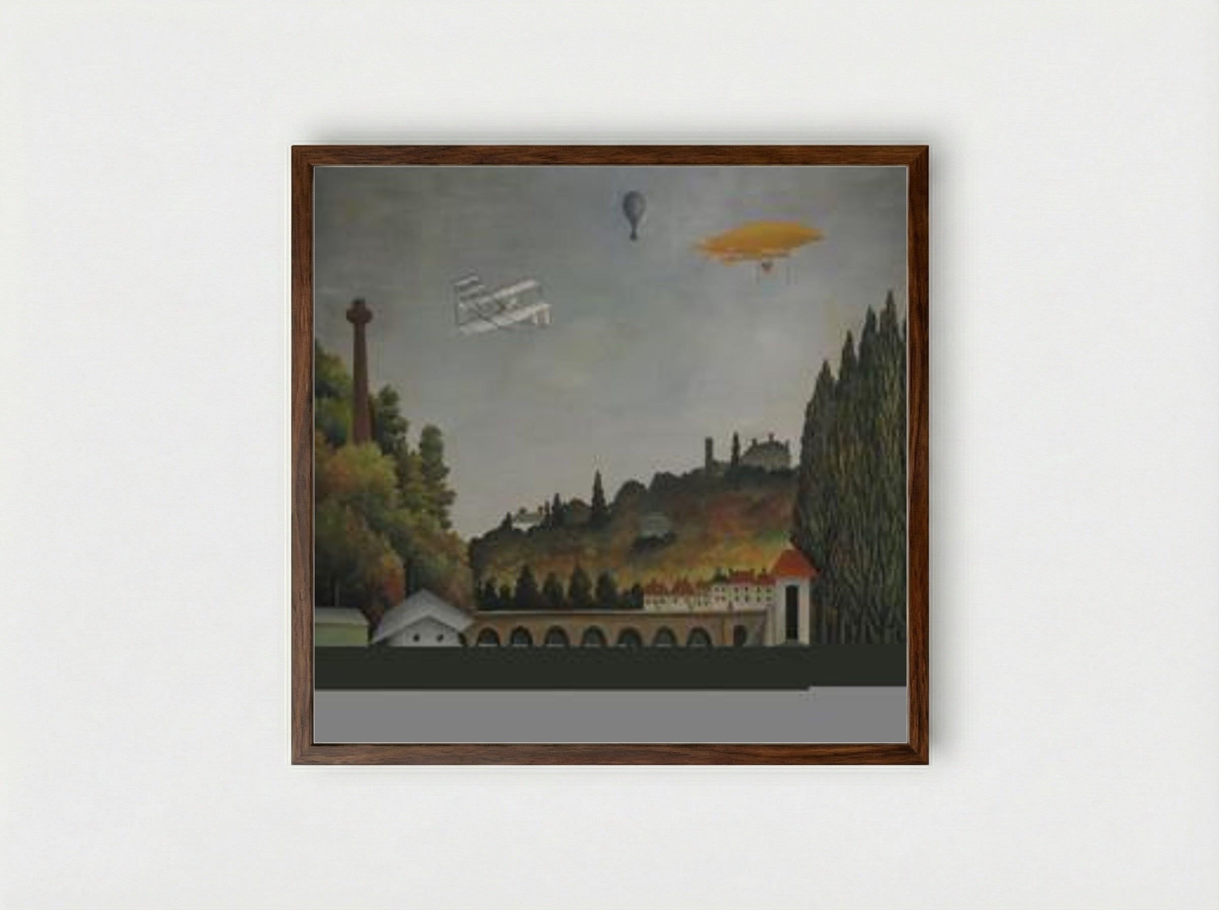 View of the Bridge at Sèvres and the Hills at Clamart, St. Cloud and Bellevue - Henri Rousseau - Framed Print Dark Wood