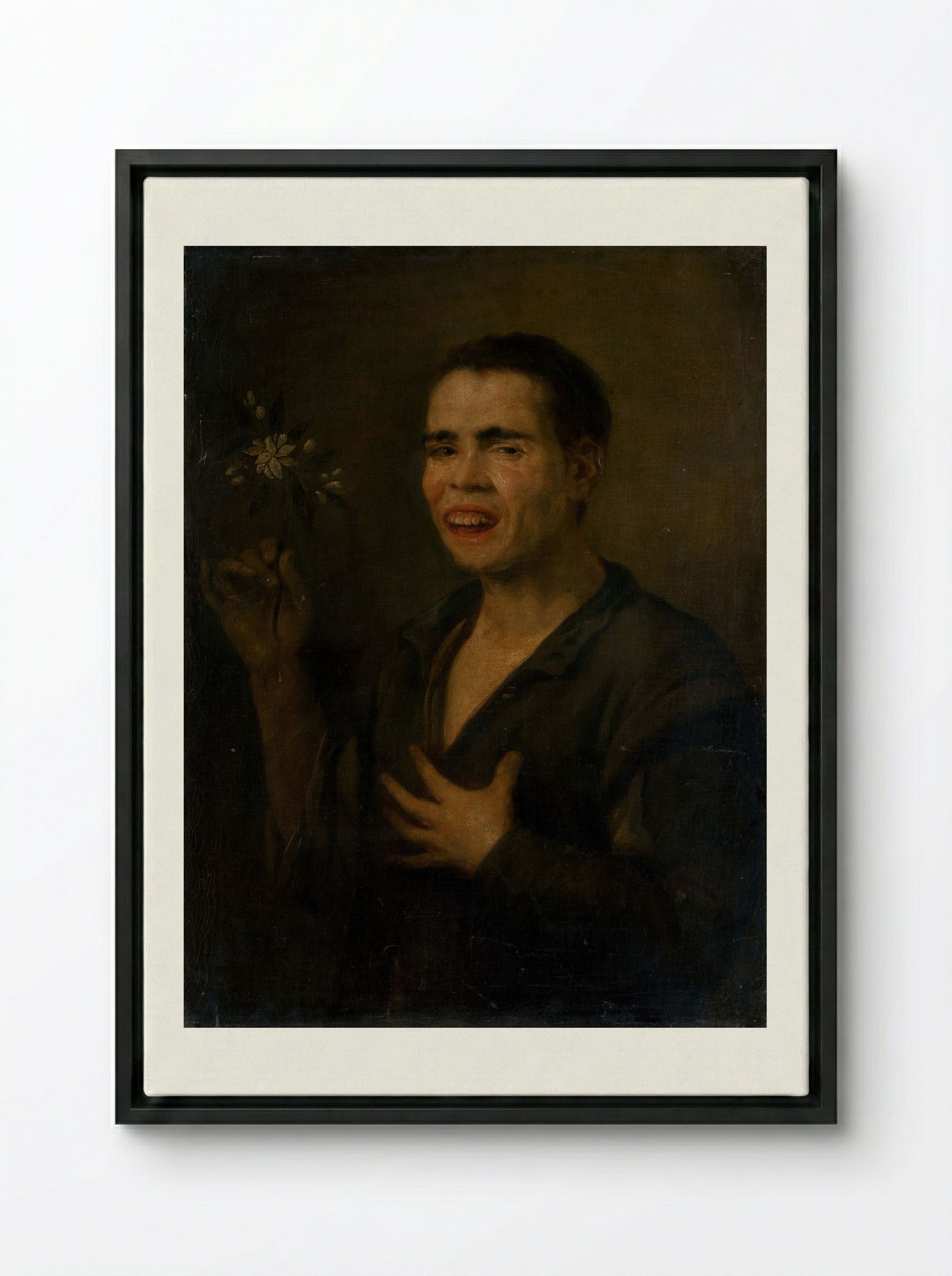 Boy with Orange Blossom - Bartolomé Esteban Murillo - Framed Canvas Black