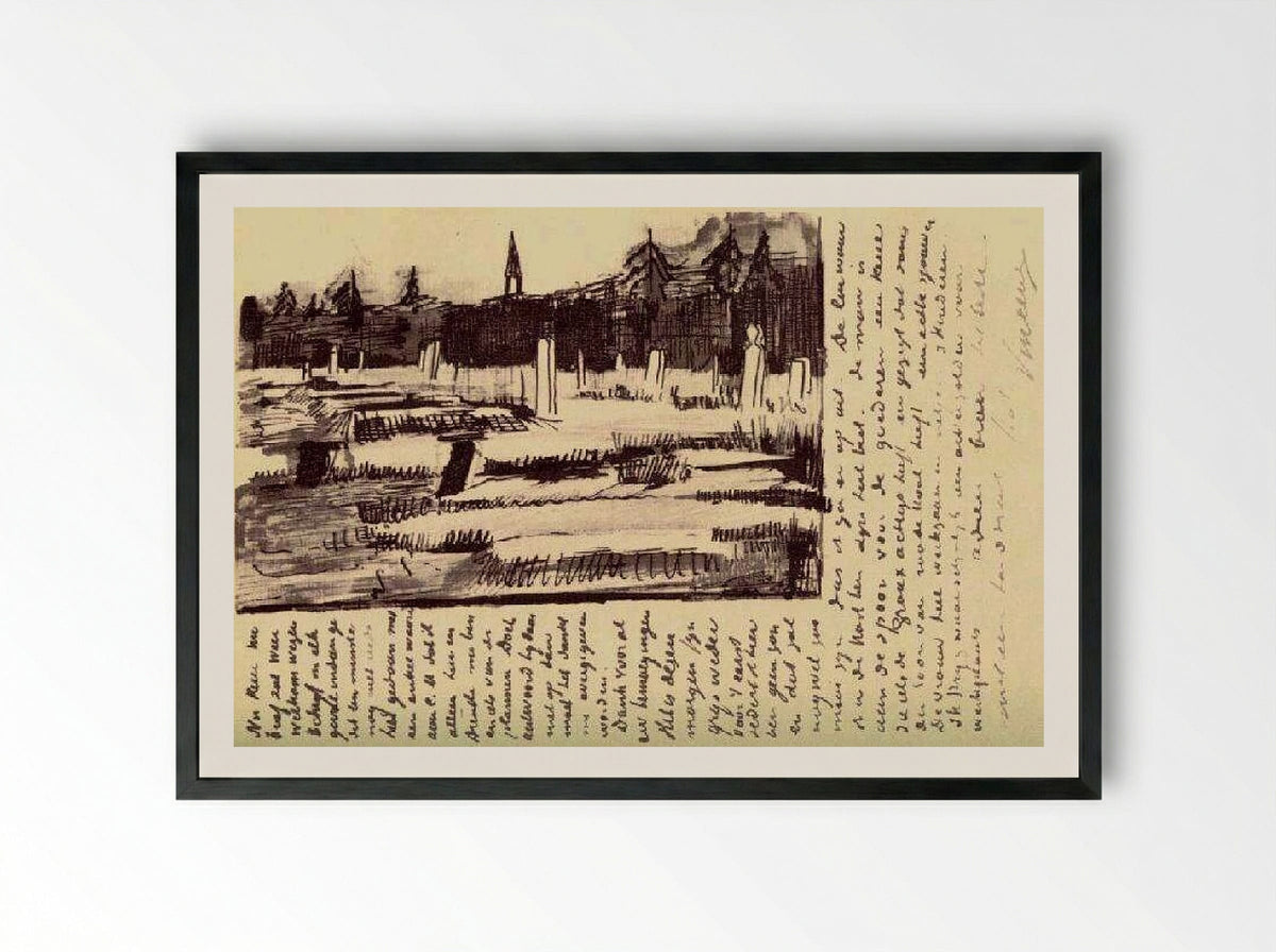 Cemetery at Nuenen in the Snow - Vincent van Gogh - Framed Print Black