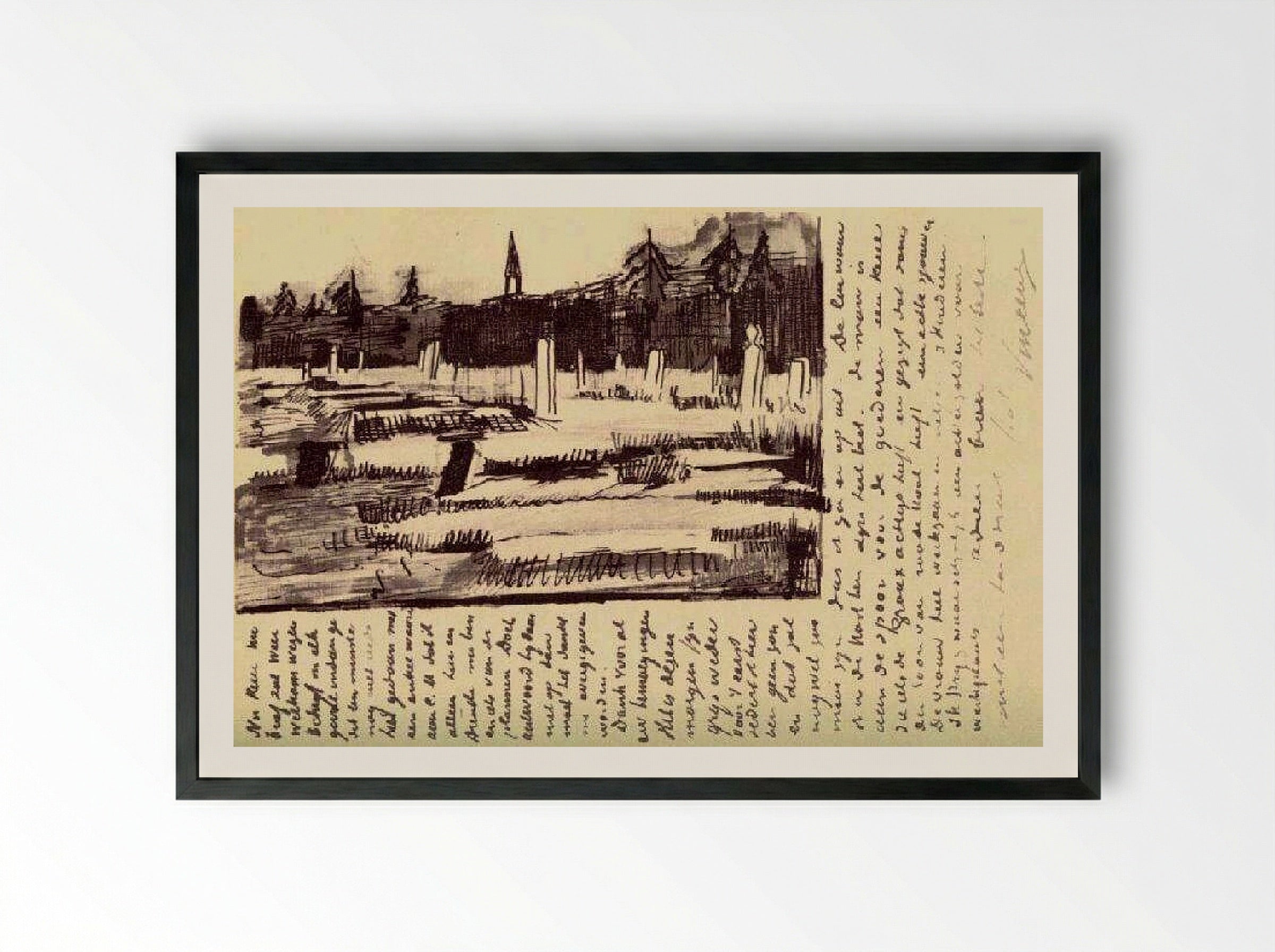 Cemetery at Nuenen in the Snow - Vincent van Gogh - Framed Print Black