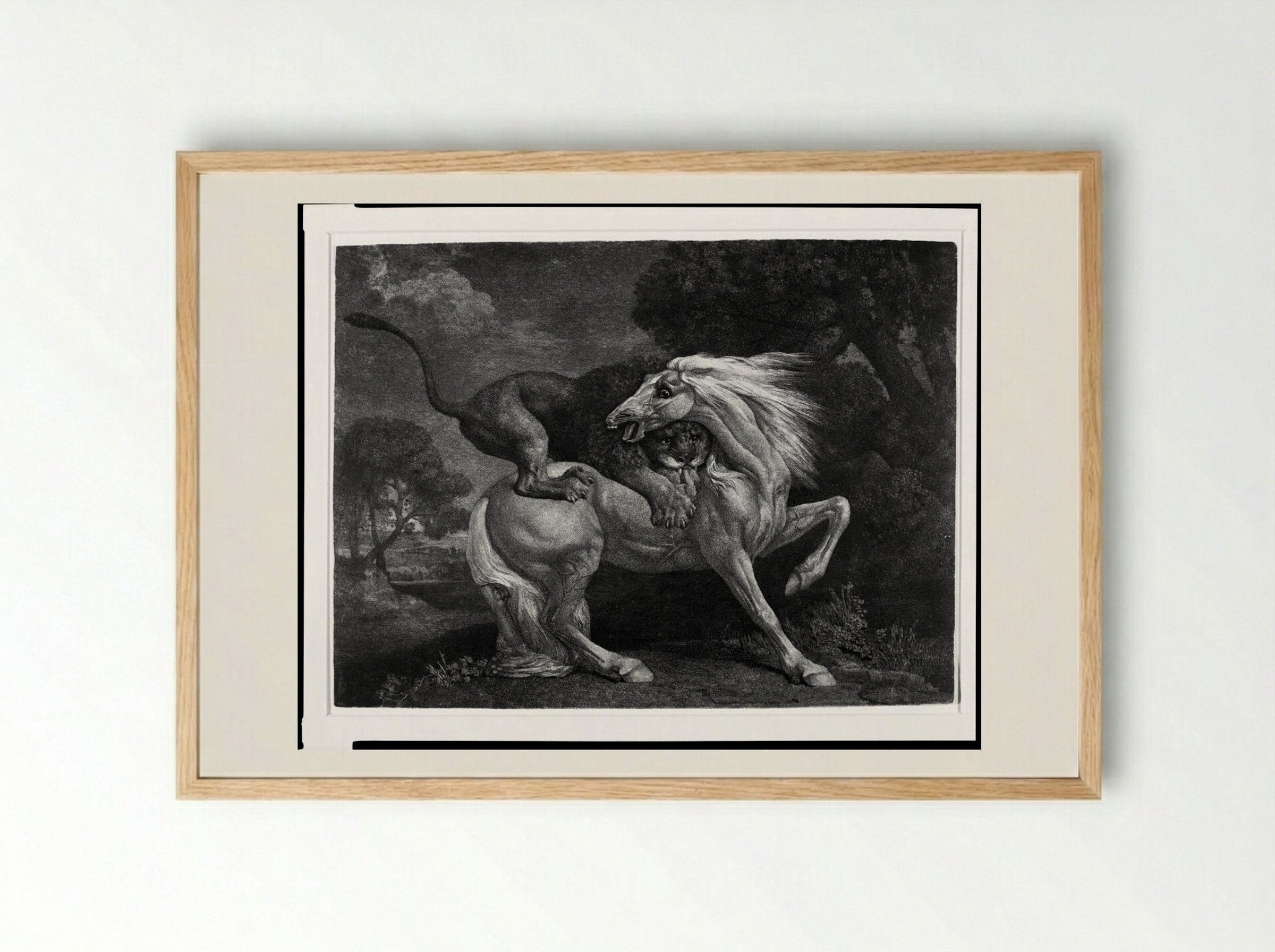 A Lion Devouring a Horse - George Stubbs - Framed Print Wood