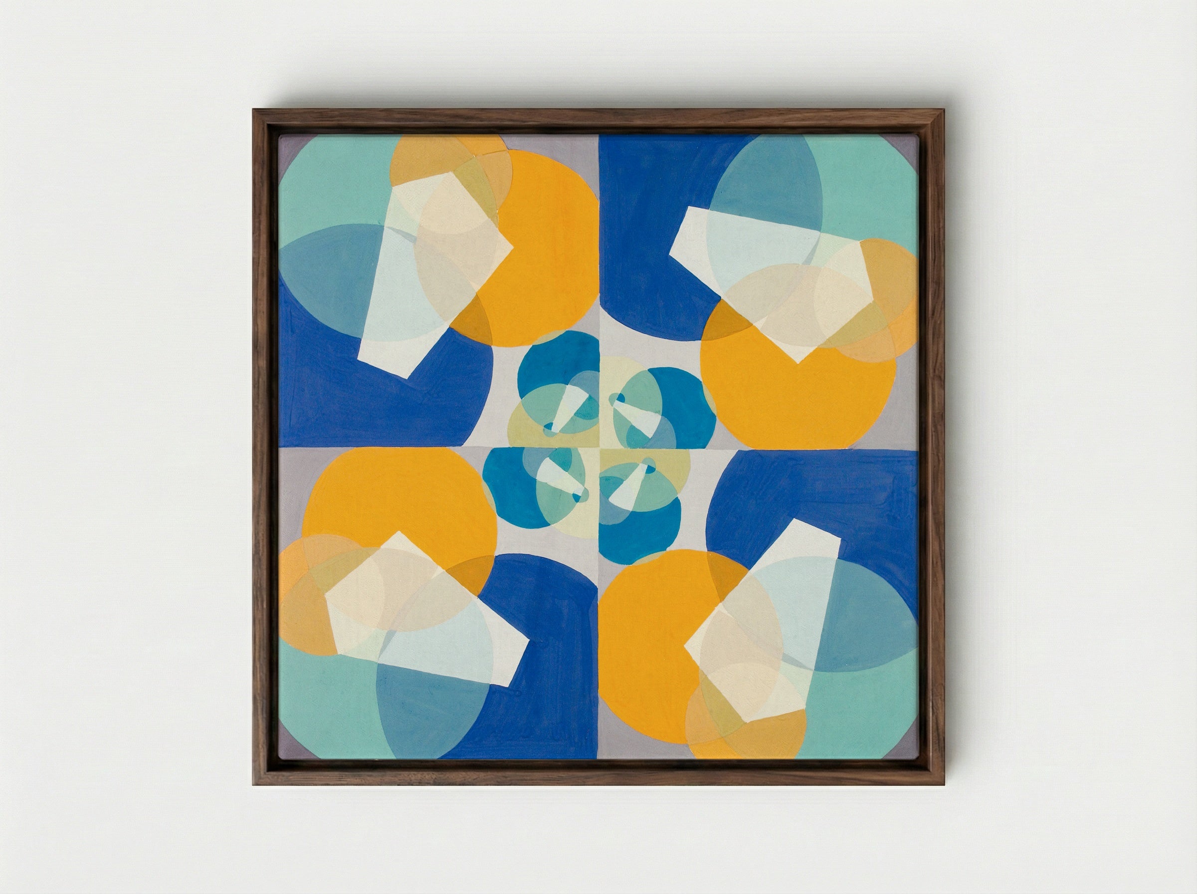 Green Squares - Joseph Schillinger - Framed Canvas Dark Wood