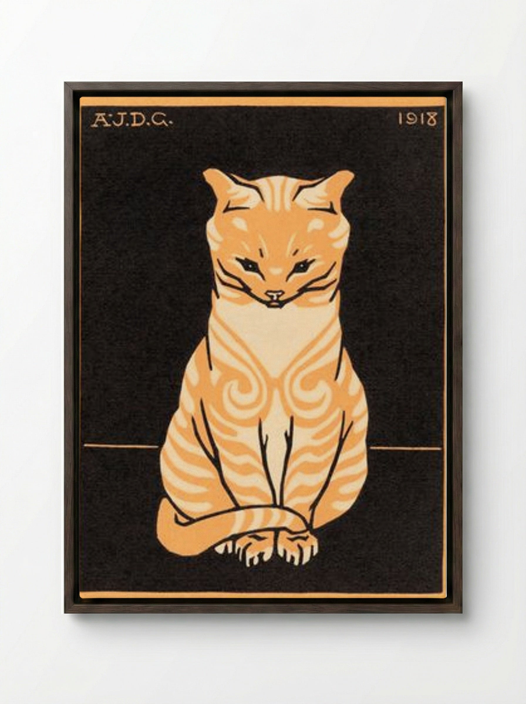 Sitting Cat - Julie de Graag - Framed Canvas Dark Wood
