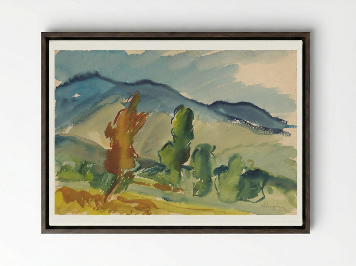 Landscape Below the Mountains - Zolo Palugyay - Framed Canvas Dark Wood