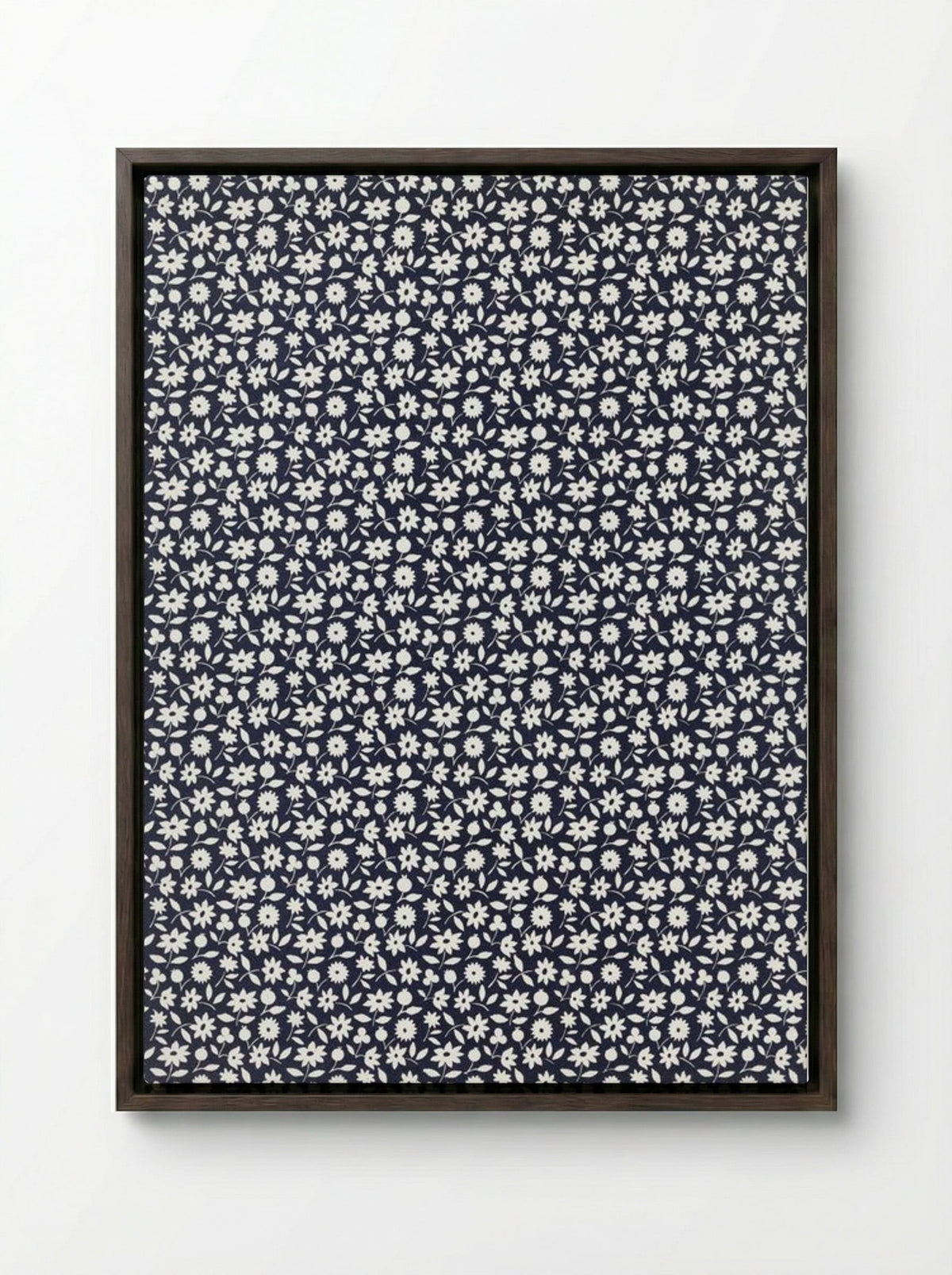 White Flowers Pattern - Charles Goy - Framed Canvas Dark Wood