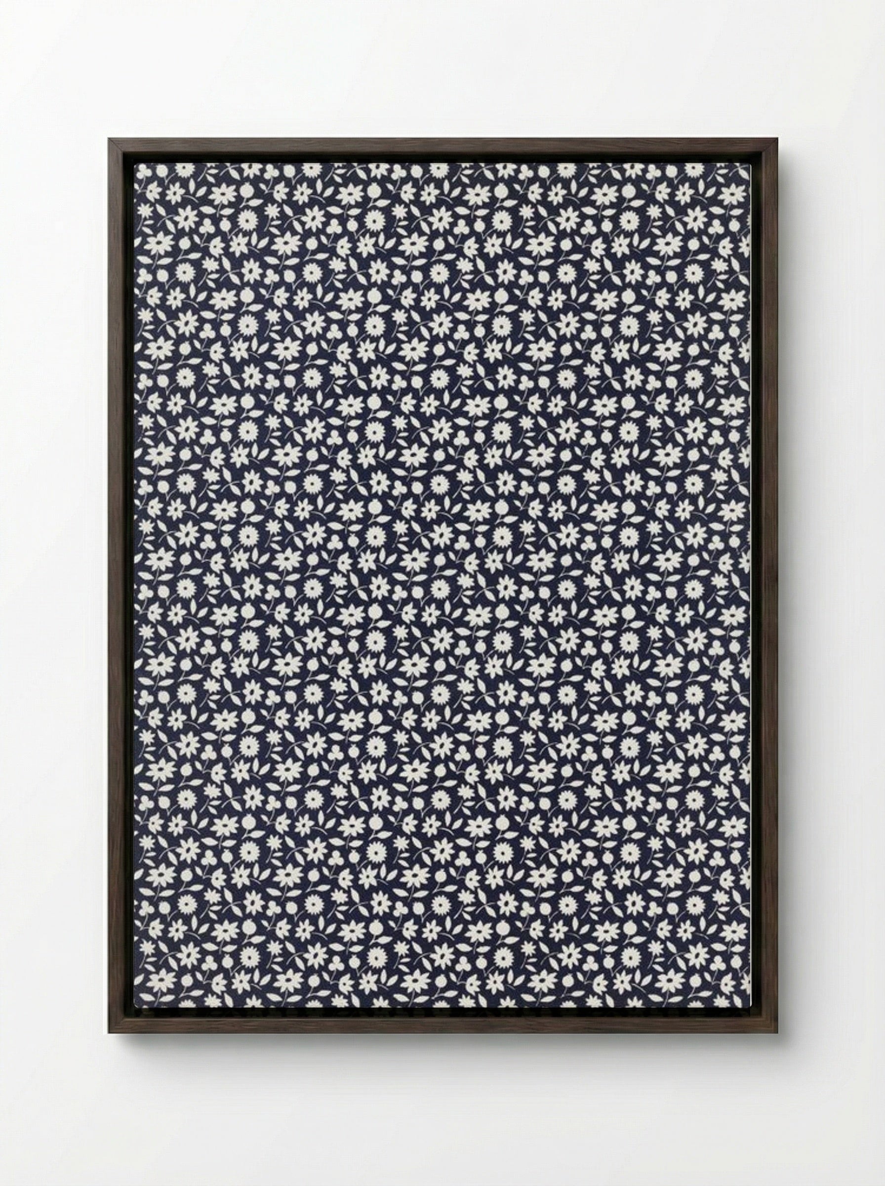 White Flowers Pattern - Charles Goy - Framed Canvas Dark Wood