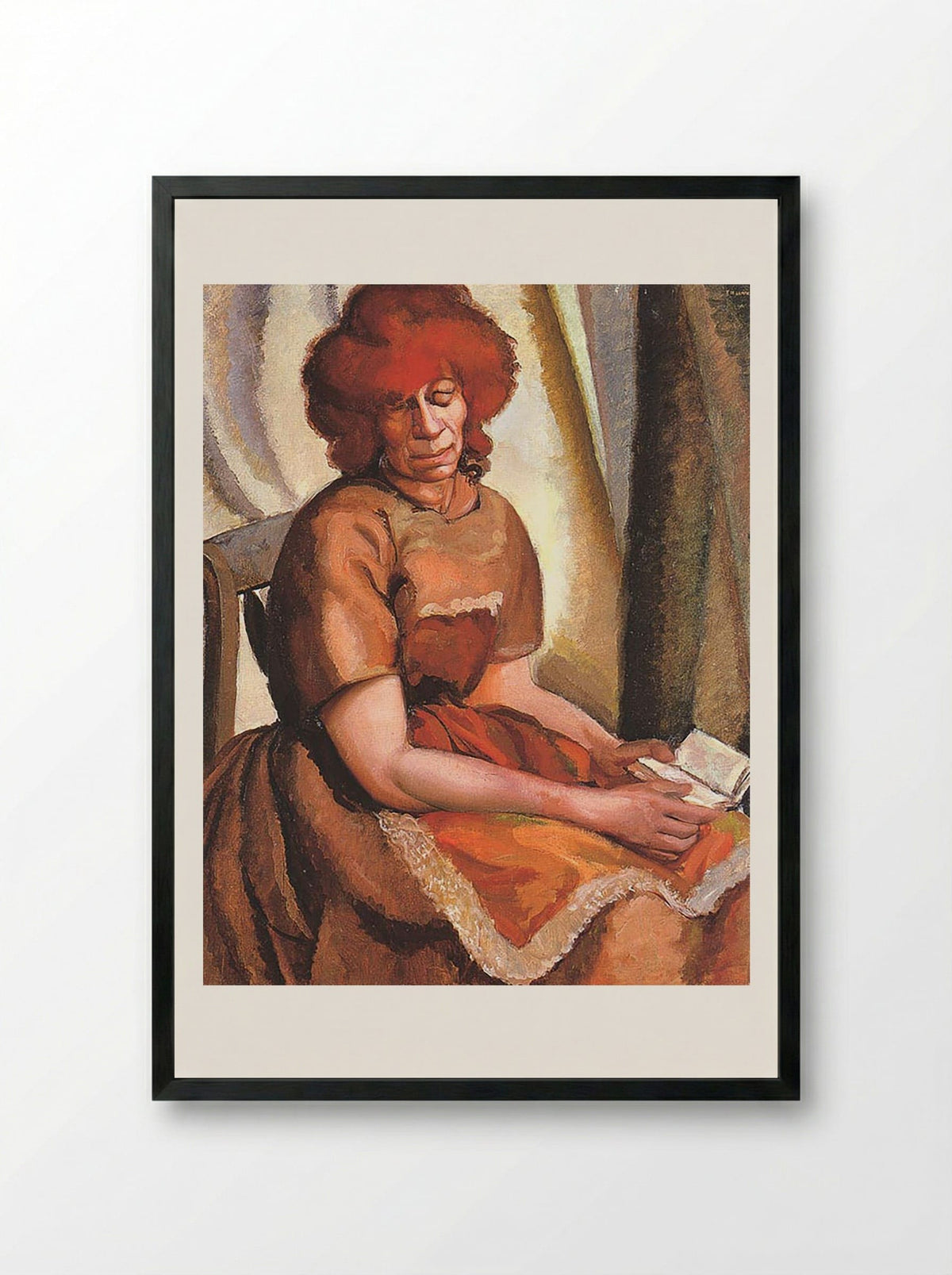 Redheaded Woman Reading - David Bomberg - Framed Print Black