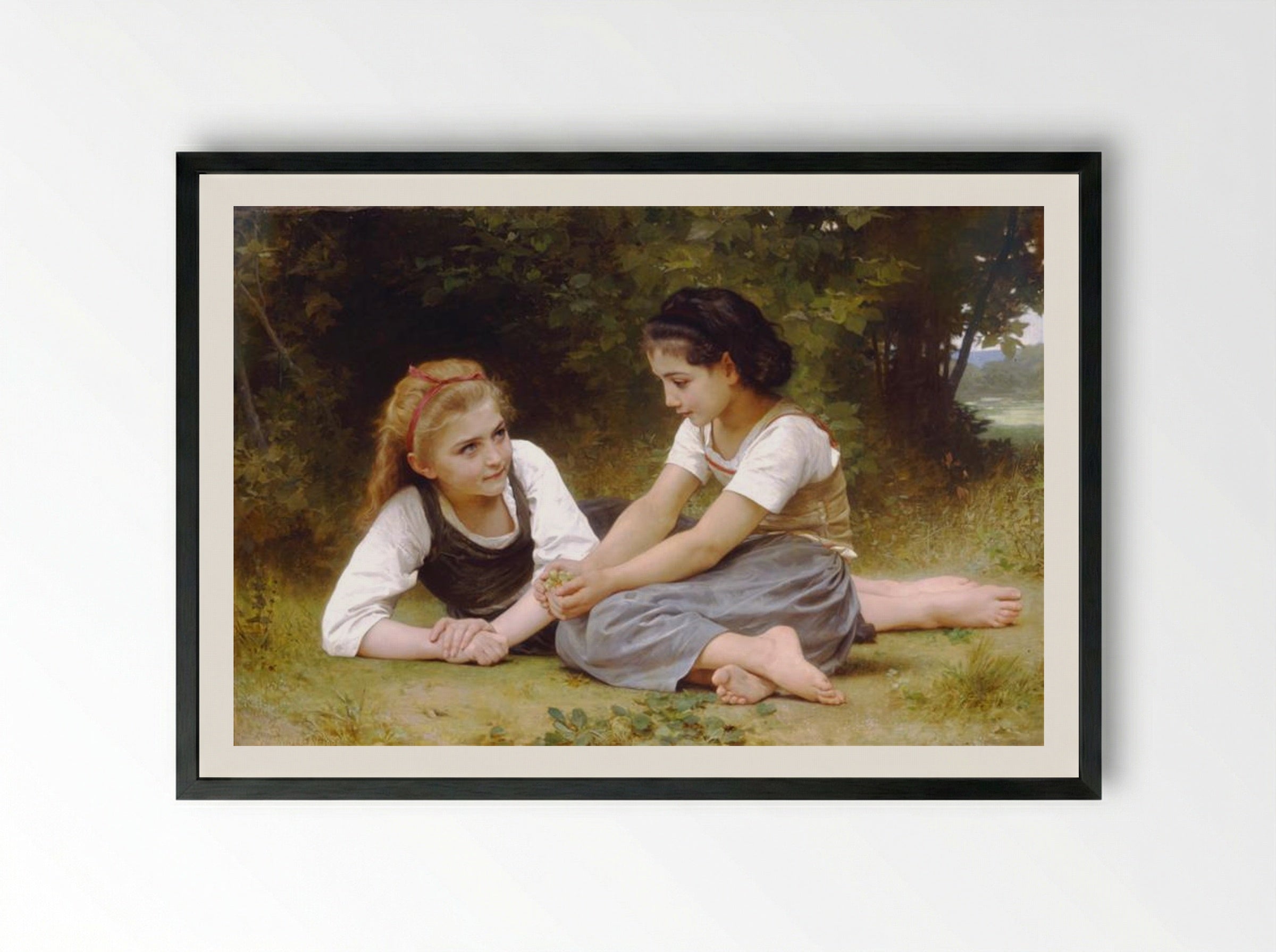 The Nut Gatherers - William-Adolphe Bouguereau - Framed Print Black