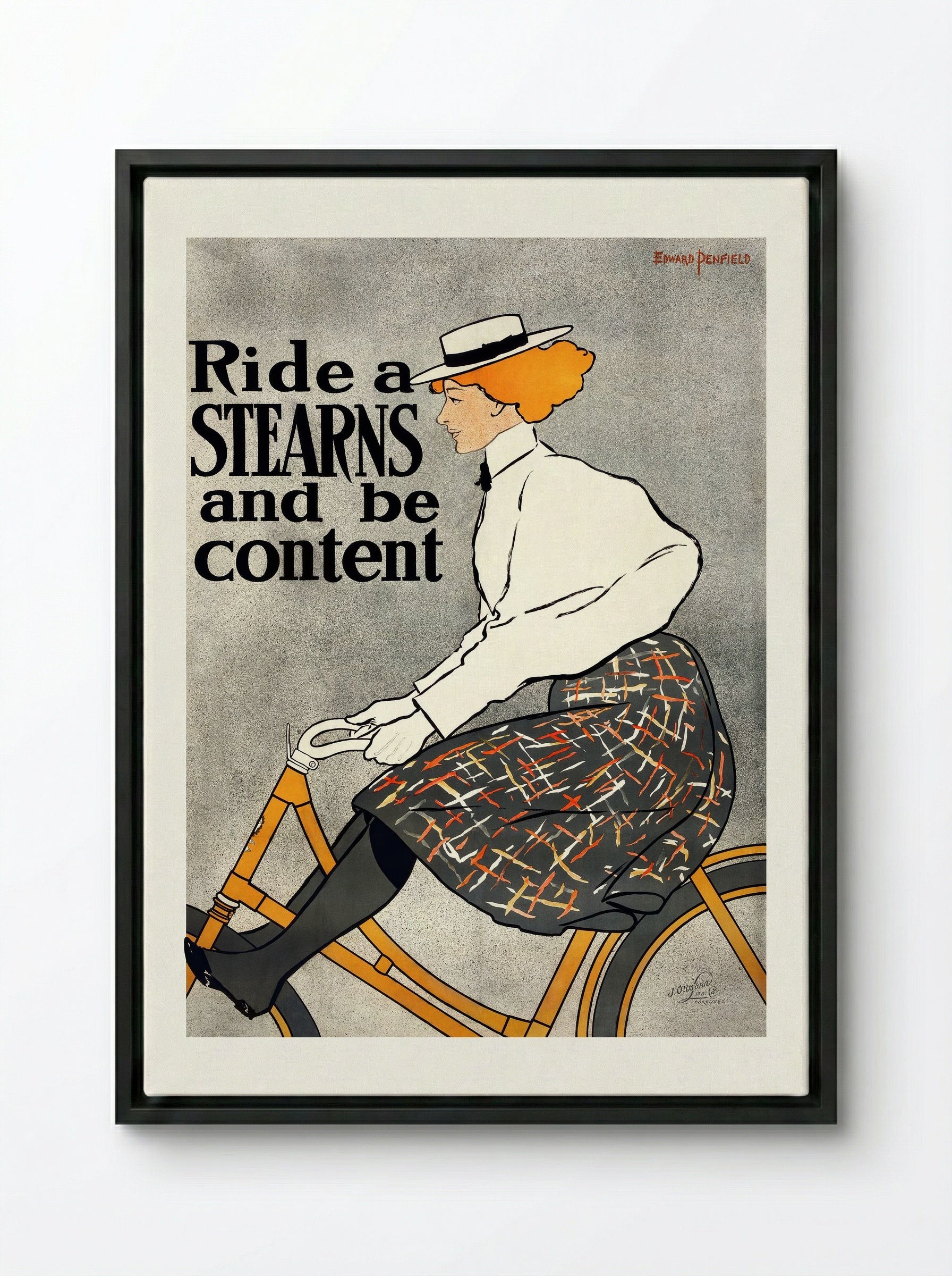 Ride a Stearns and be content - Edward Penfield - Framed Canvas Black