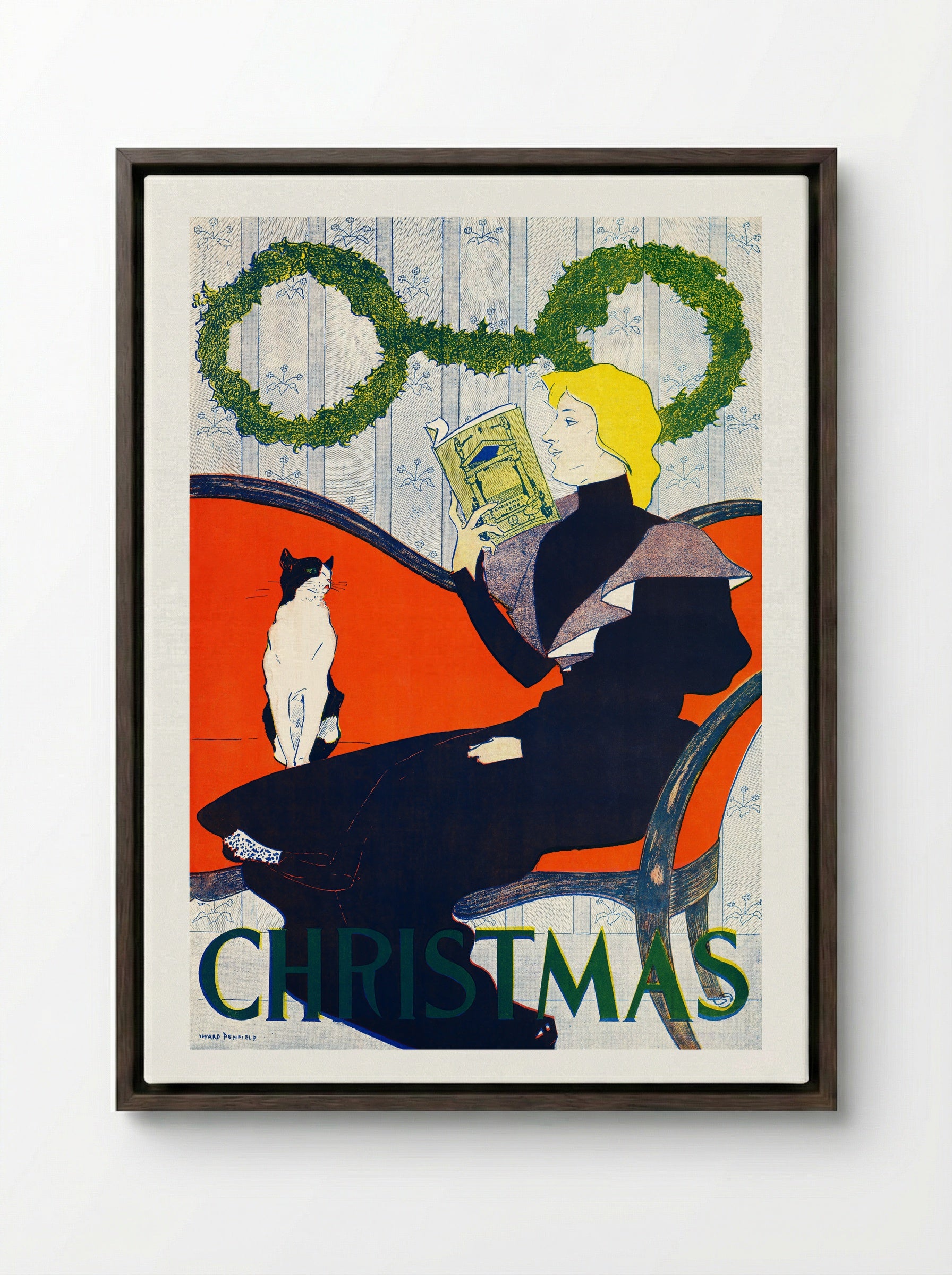 Vintage Christmas - Edward Penfield - Framed Canvas Dark Wood