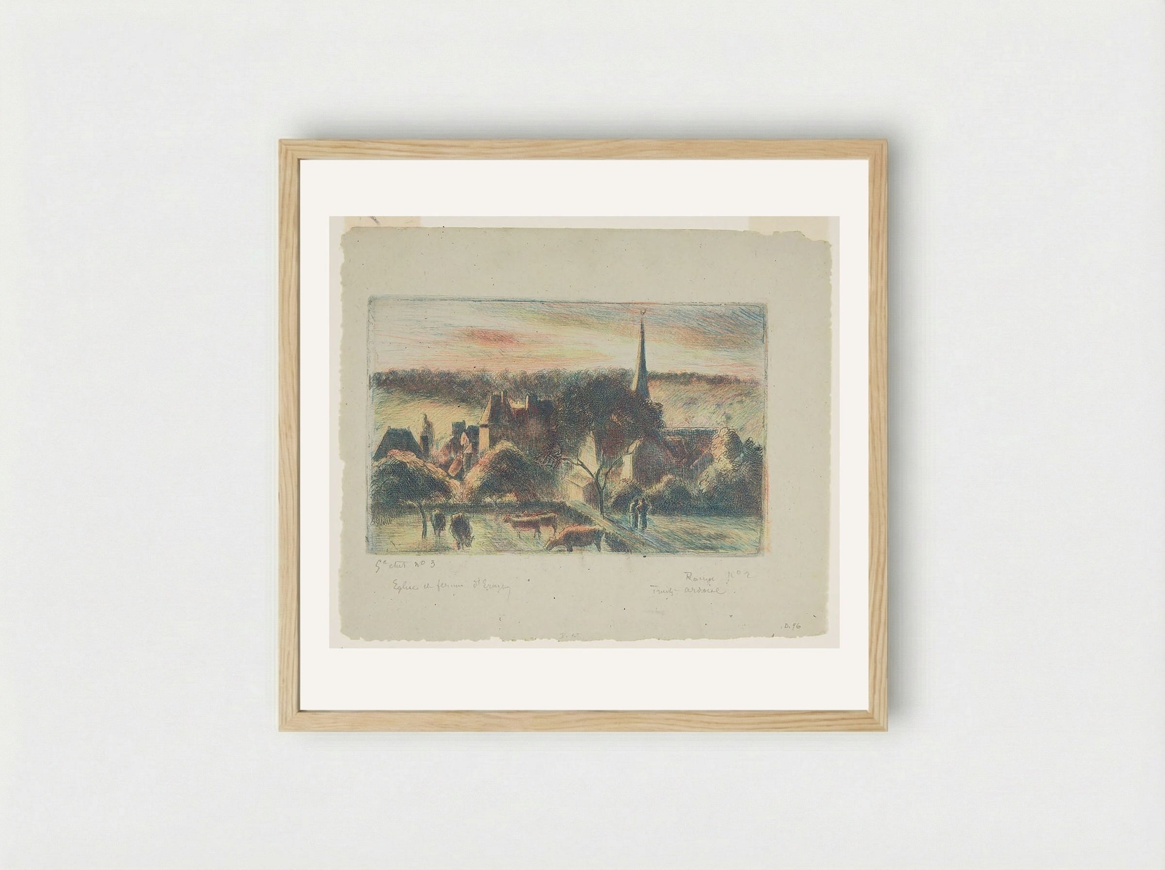 Church and Farm at Eragny - Camille Pissarro - Framed Print Wood
