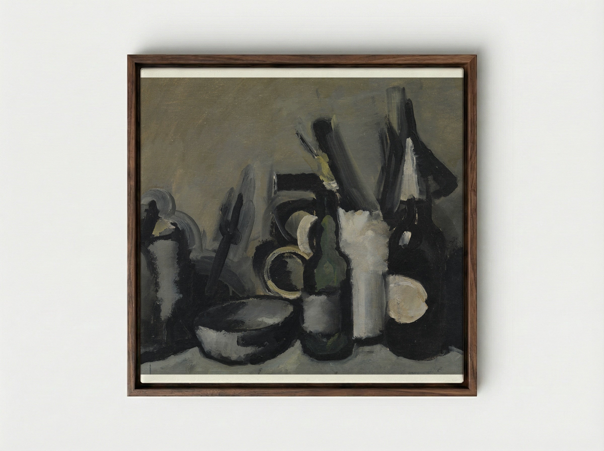 Arrangement with Bottle - Harald Giersing - Framed Canvas Dark Wood