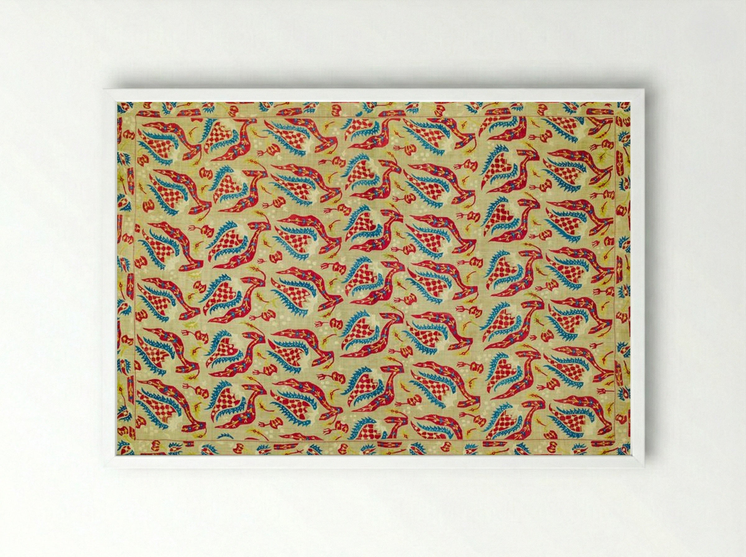 Turkish Bed Cover Pattern with Flowers and Leaves - William Morris - Framed Print White