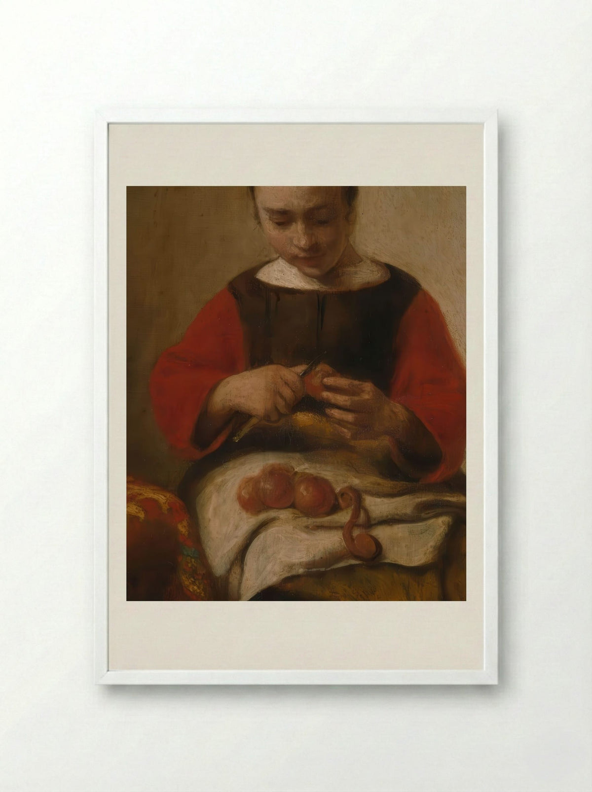 Young Woman Peeling Apples - Eglon van der Neer - Framed Print White