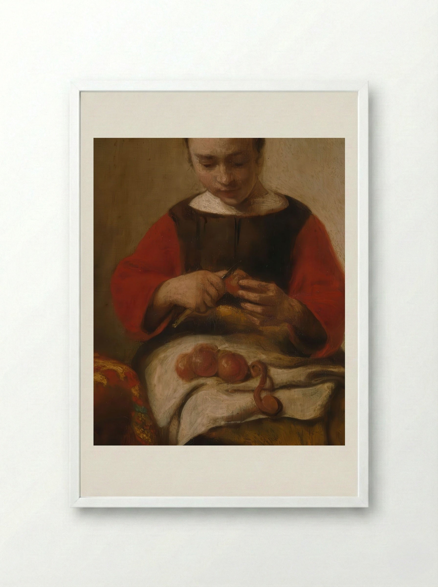 Young Woman Peeling Apples - Eglon van der Neer - Framed Print White