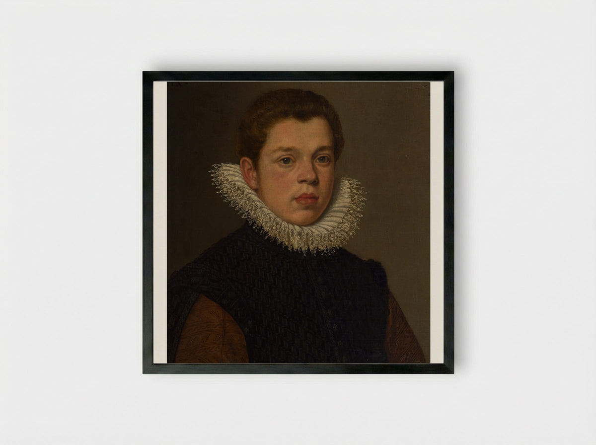 Portrait of a Young Man with a White Ruff Collar - Sofonisba Anguissola - Framed Print Black