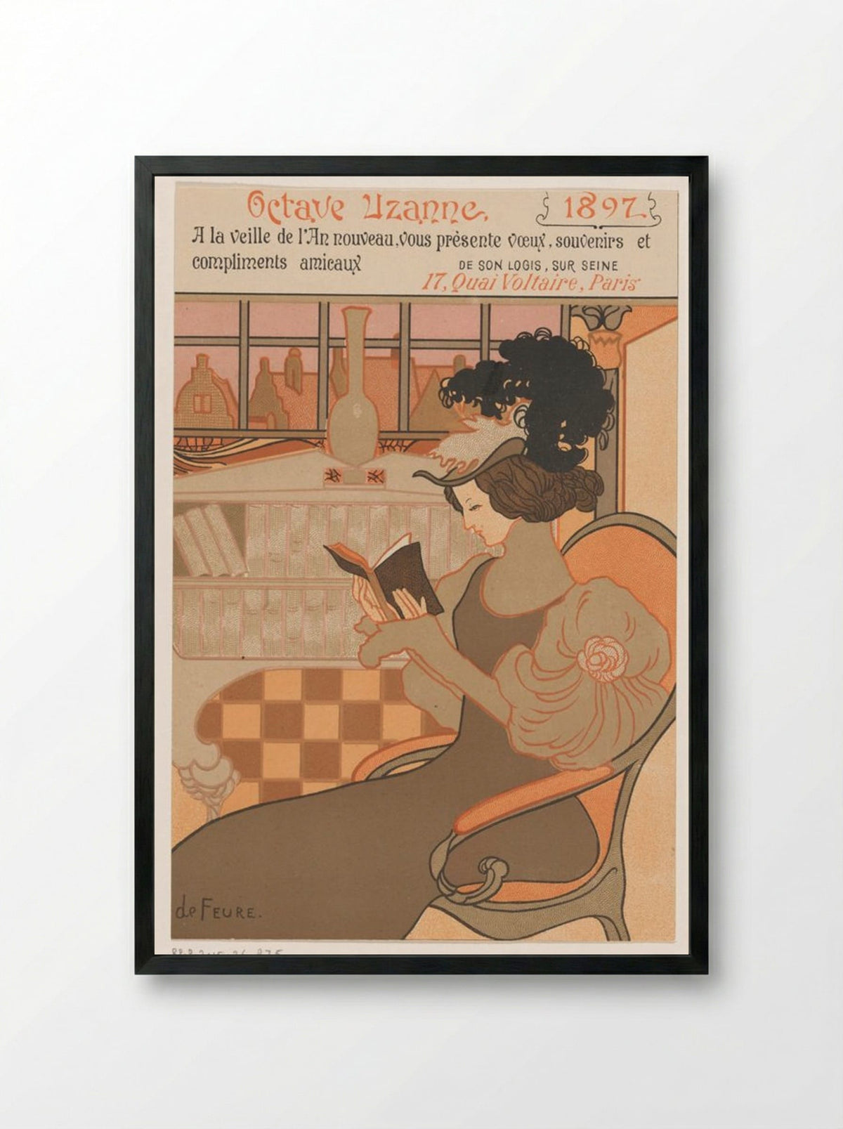 Nieuwjaarswens van Octave Uzanne voor het jaar 1897 (New Year's Greeting Card for Octave Uzanne, 1897) - Georges de Feure - Framed Print Black