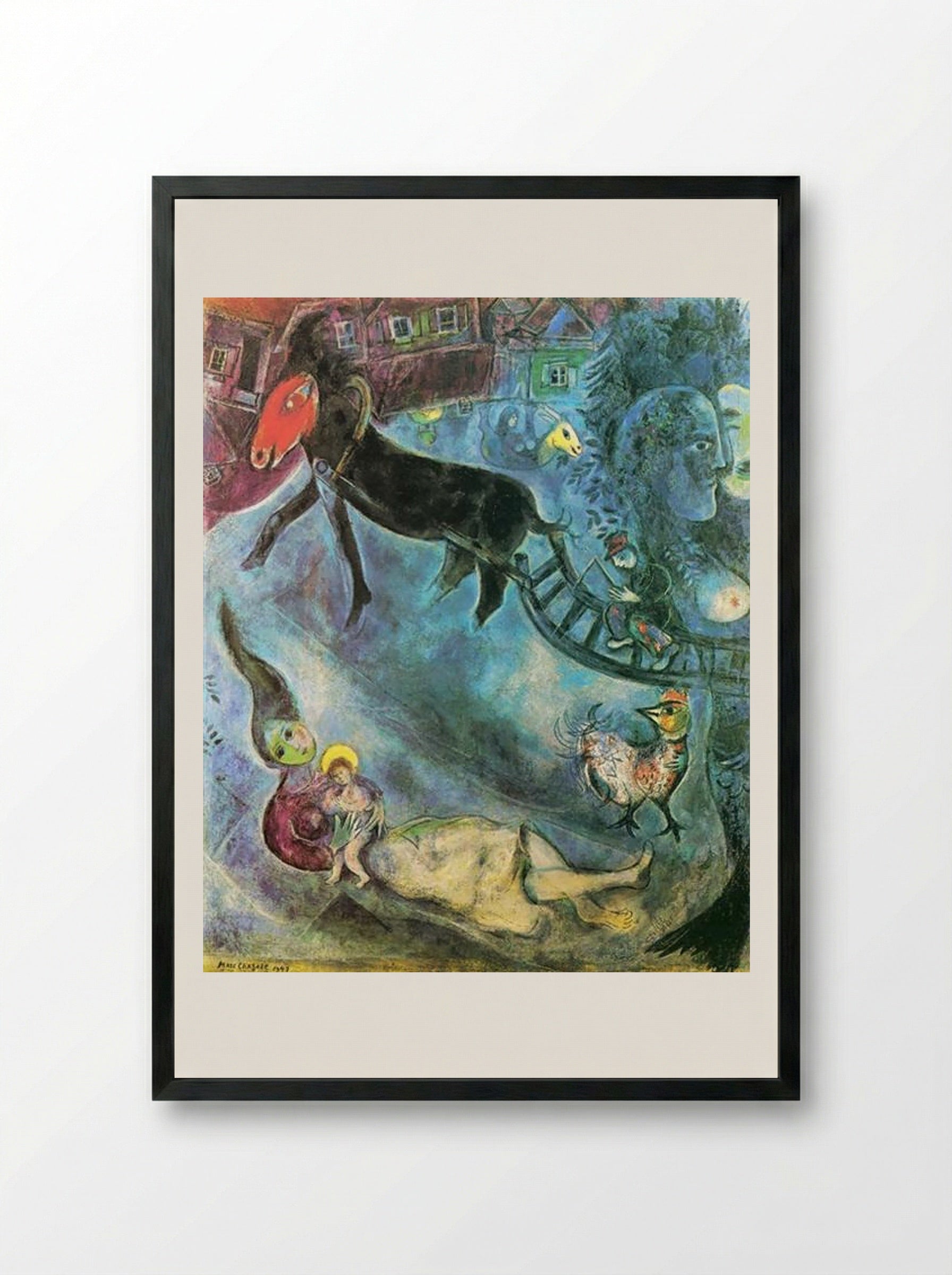 Madonna with the Sleigh - Marc Chagall - Framed Print Black