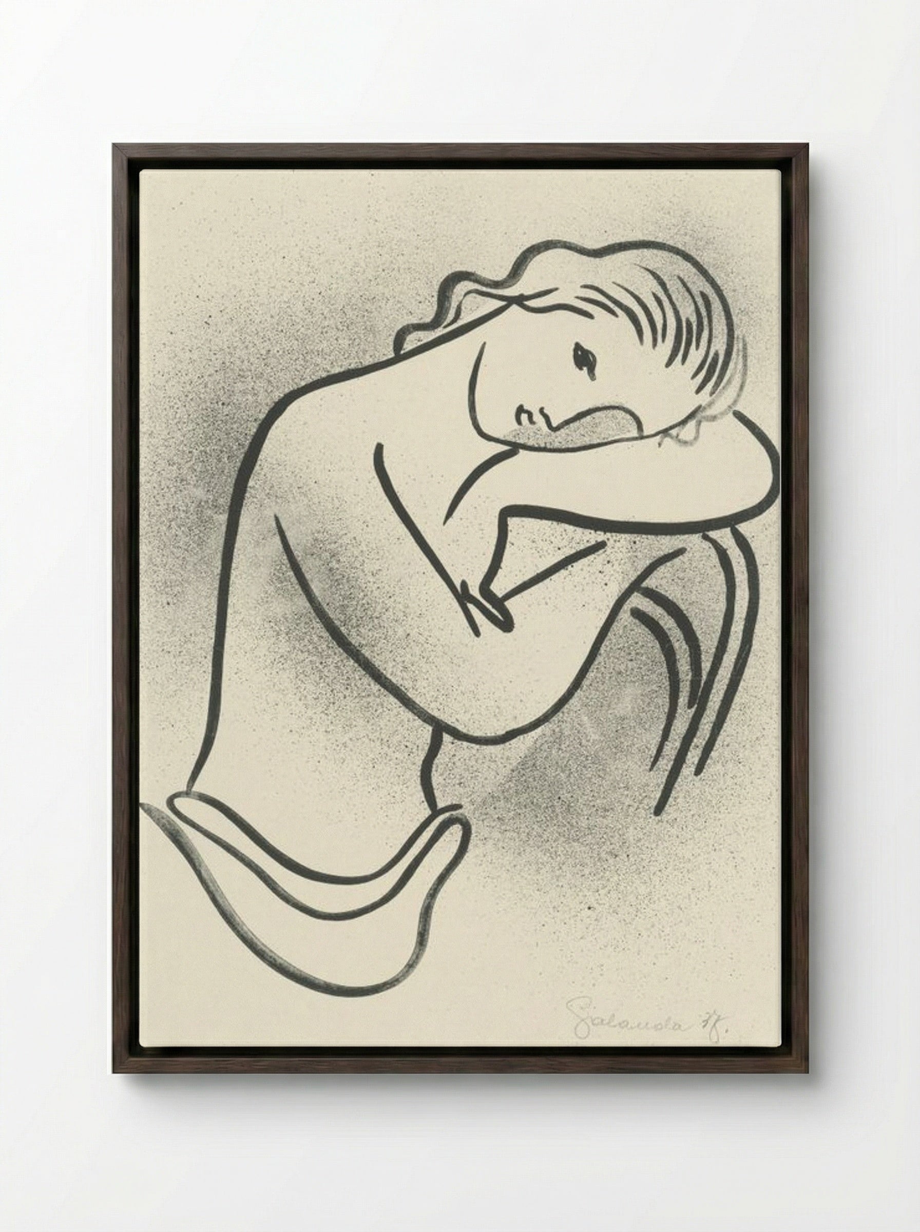 Reclining Nude (Woman Resting on Arms) - Mikuláš Galanda - Framed Canvas Dark Wood