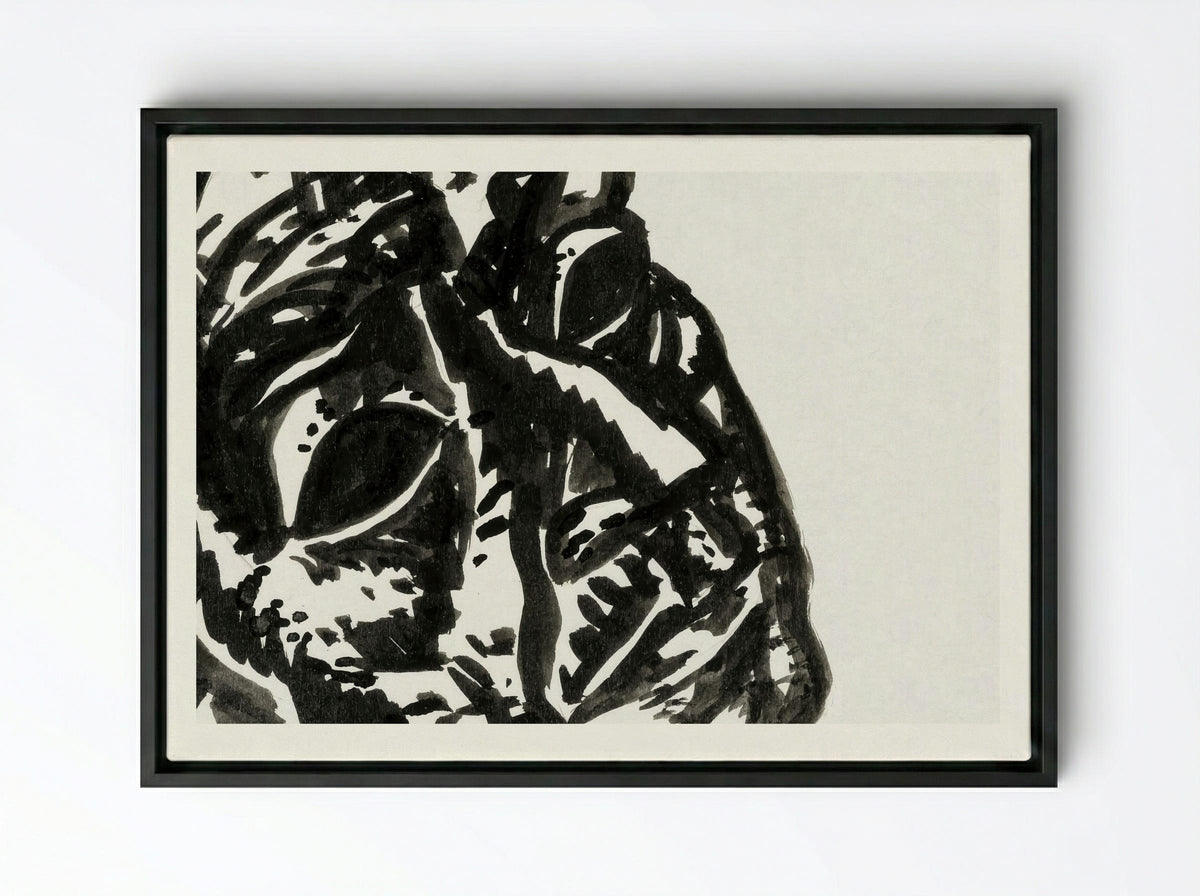 Head of a Man Looking Obliquely to the Top Right - Leo Gestel - Framed Canvas Black