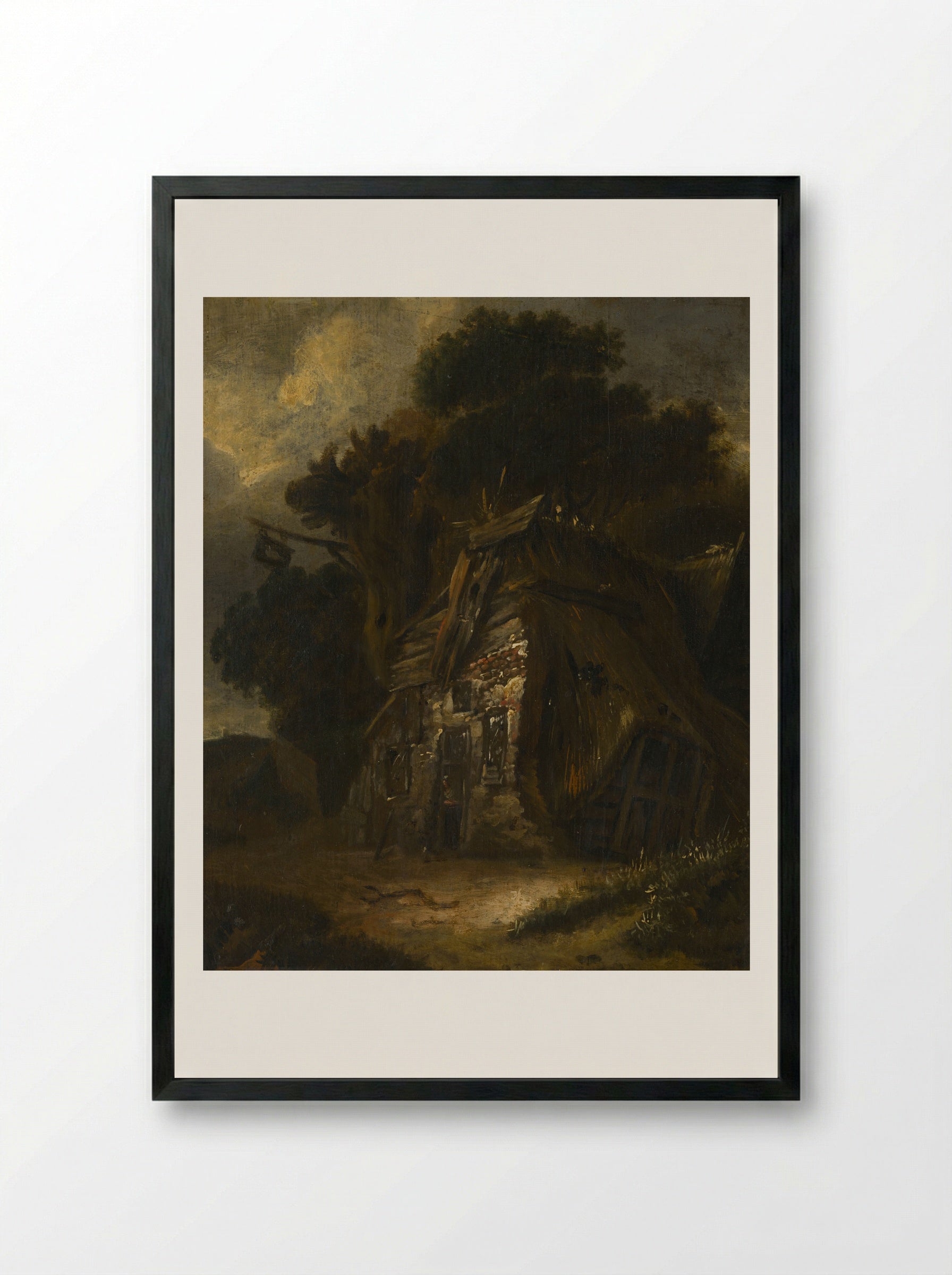 Thatched Hut in Landscape - Fine Art Print - Framed Print Black