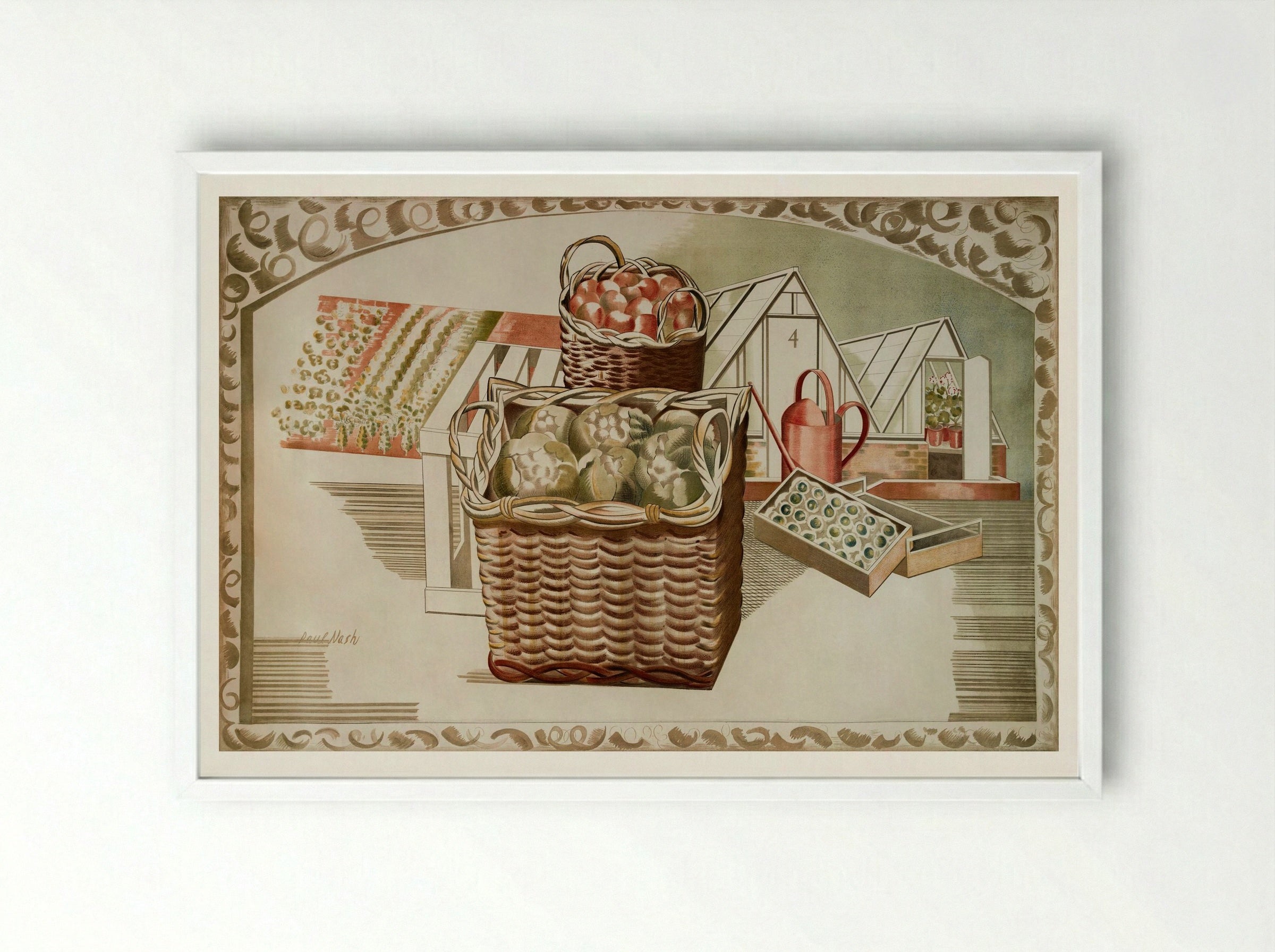 Fruit Gardens and Orchard - Paul Nash - Framed Print White