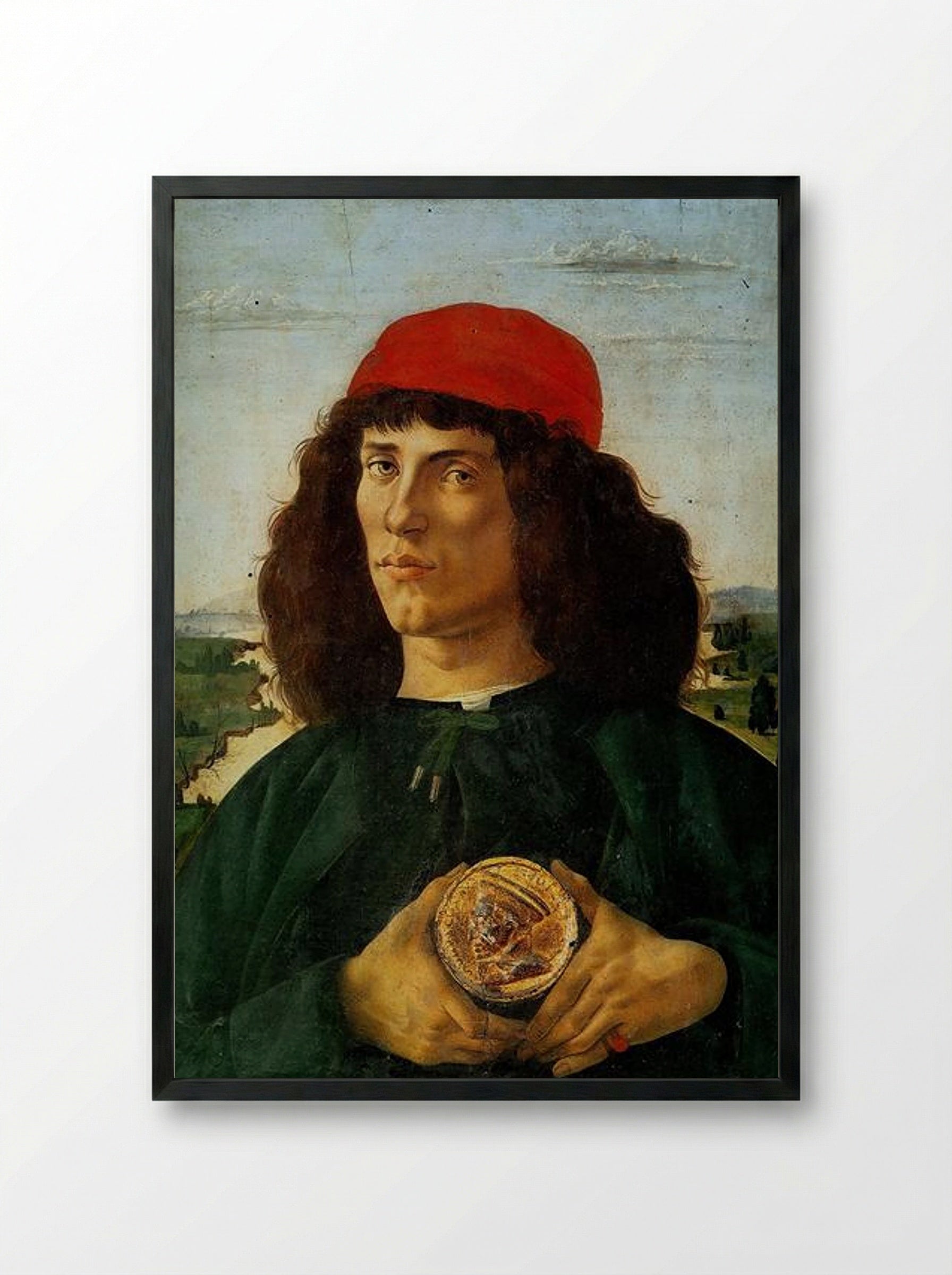 Portrait of a Man with the Medal of Cosimo - Sandro Botticelli - Framed Print Black