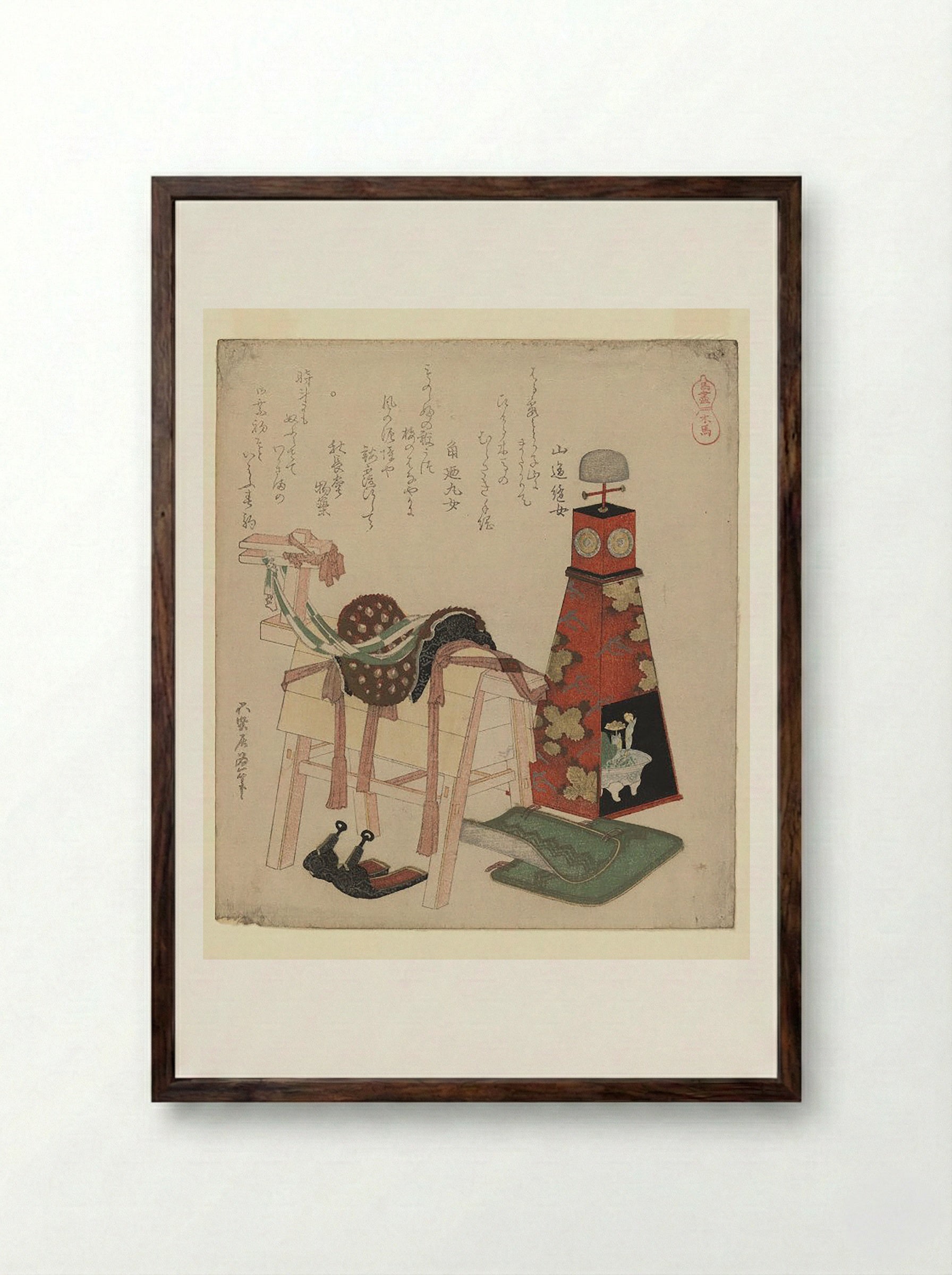 Wooden Horse and Andon Lamp - Fine Art Print - Framed Print Dark Wood