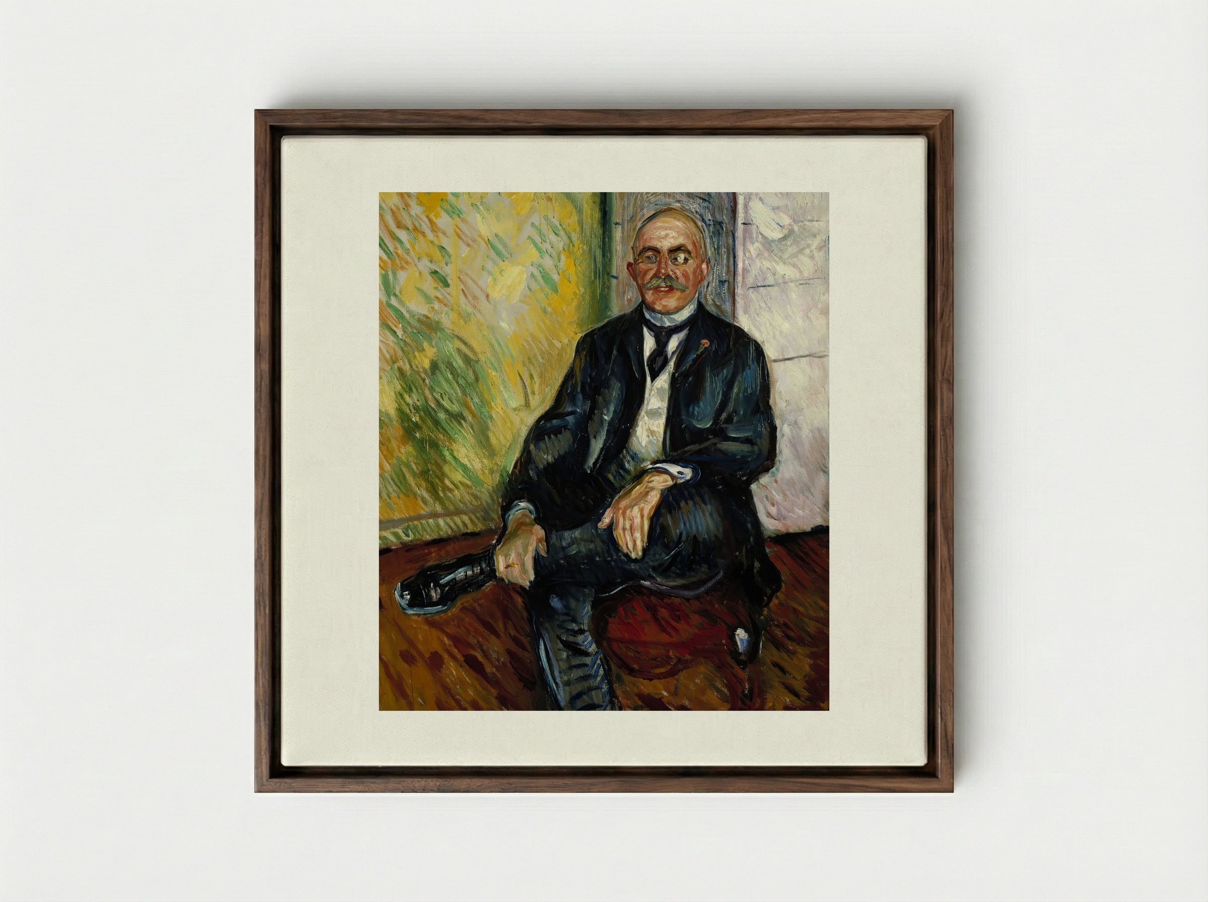 Portrait of Gustaf Schiefler - Edvard Munch - Framed Canvas Dark Wood