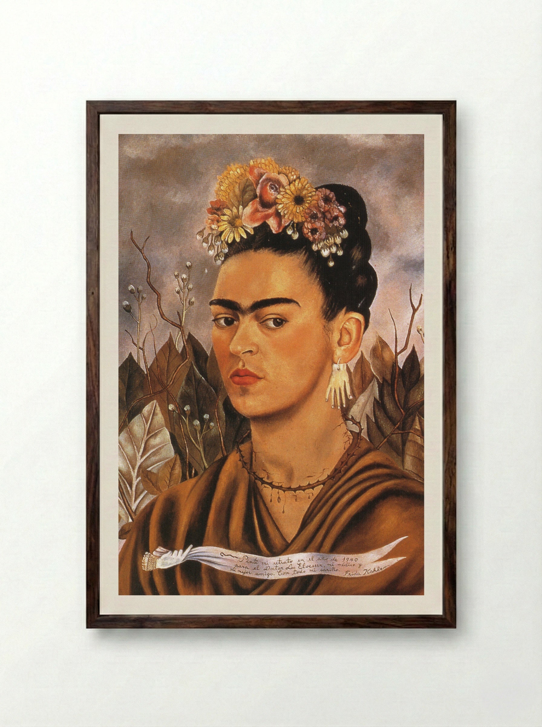 Self-Portrait Dedicated to Dr Eloesser - Frida Kahlo - Framed Print Dark Wood