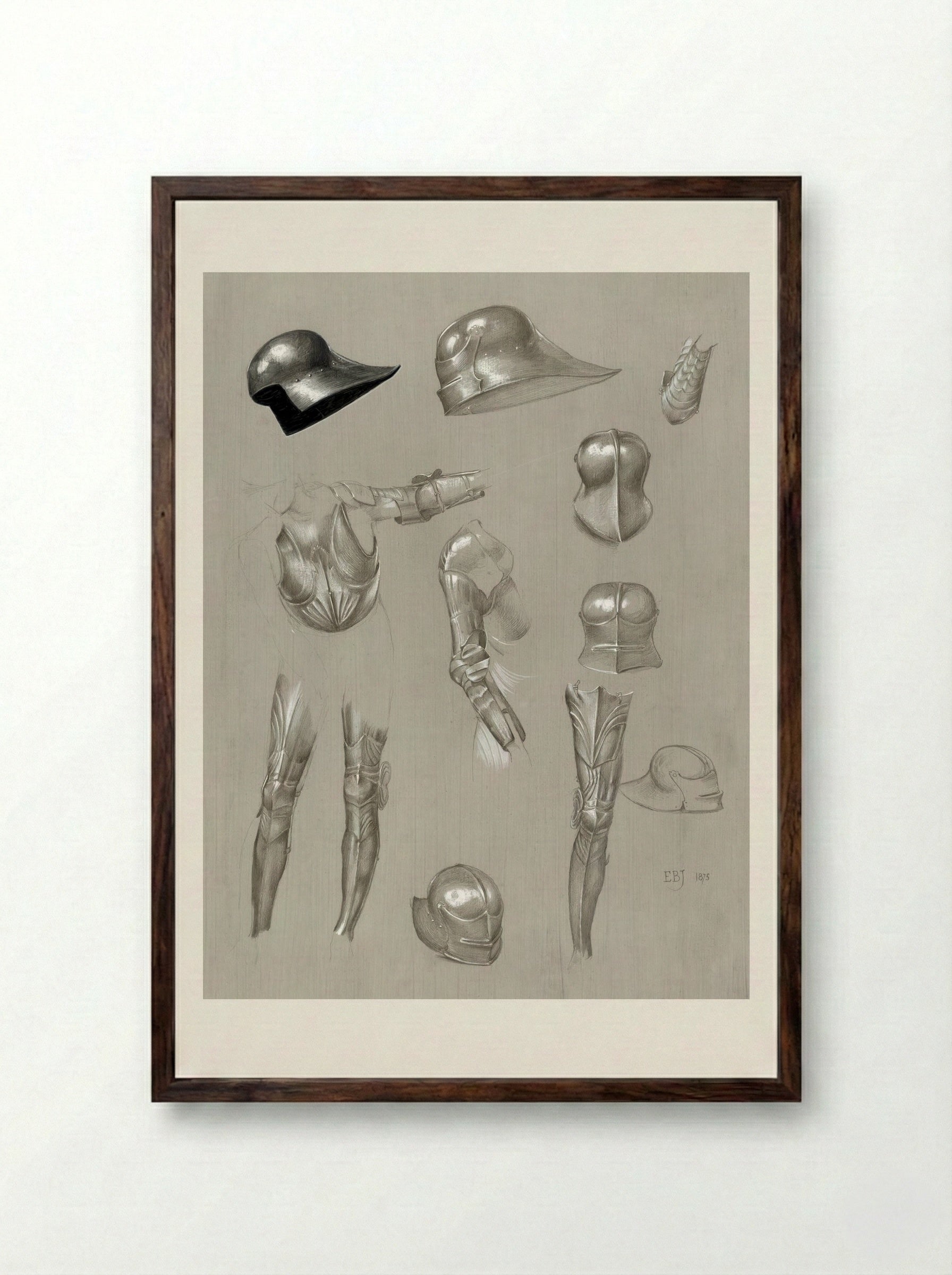 Studies of a Suit of Armour - Edward Burne-Jones - Framed Print Dark Wood