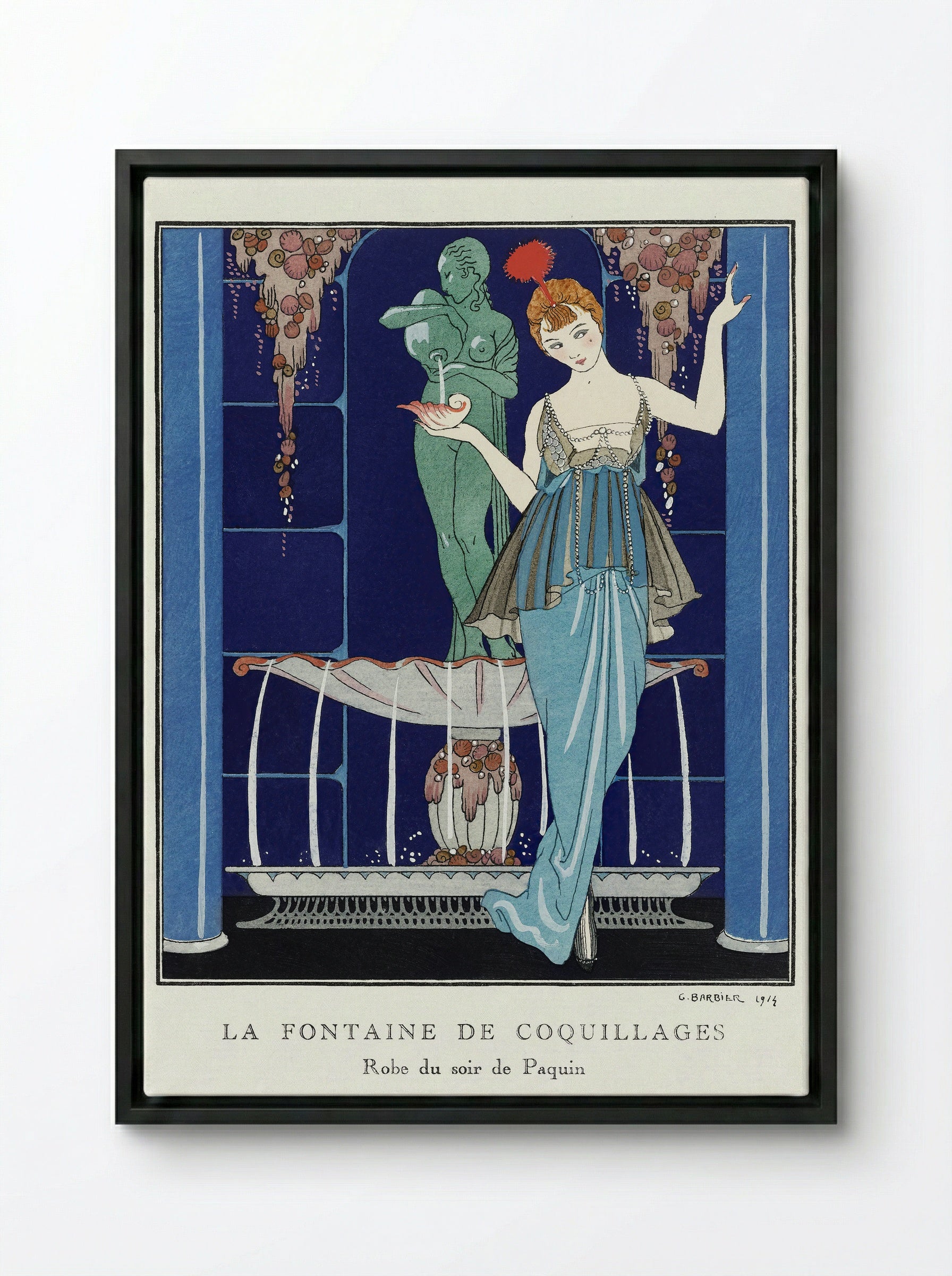 La Fontaine de Coquillages, Robe du Soir de Paquin - George Barbier - Framed Canvas Black