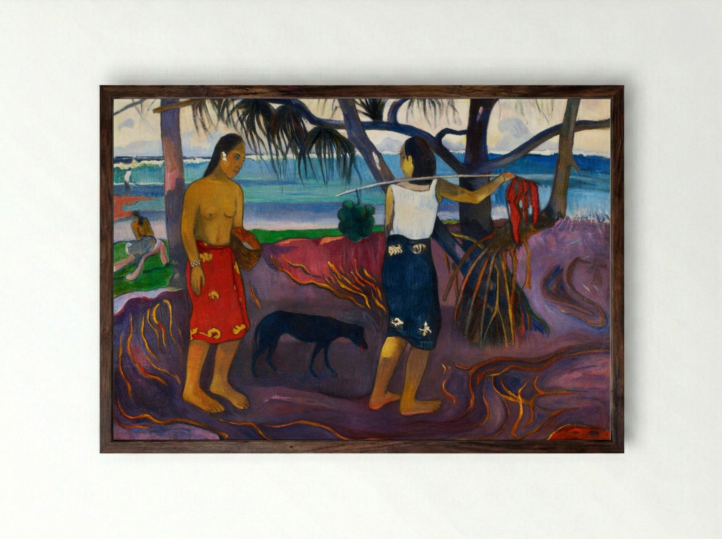 I Raro Te Oviri (Under the Pandanus) - Paul Gauguin - Framed Print Dark Wood